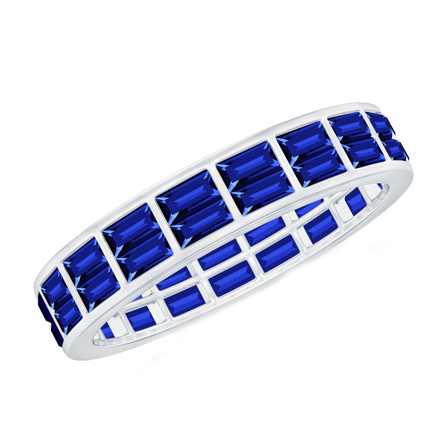 Certified Lab Grown Blue Sapphire Baguette Eternity Band in Channel Set