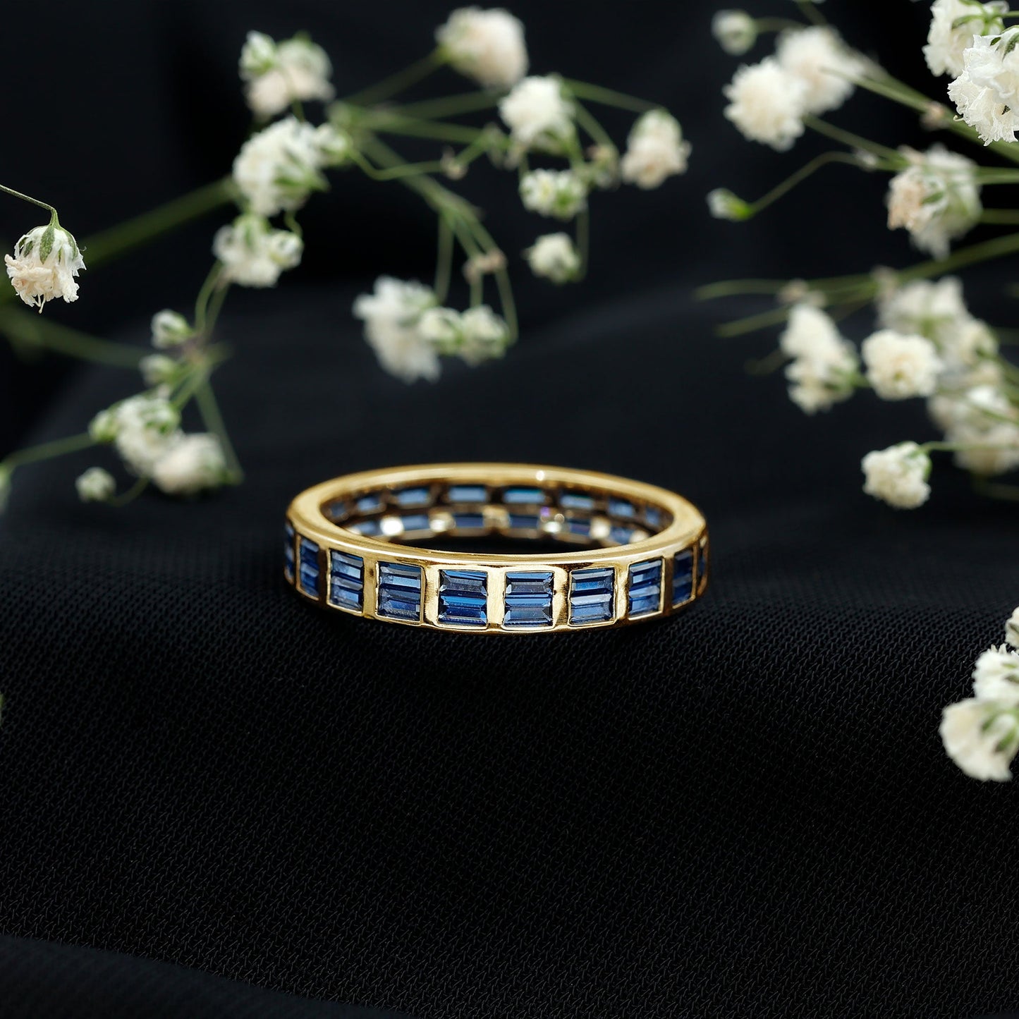Certified Lab Grown Blue Sapphire Baguette Eternity Band in Channel Set