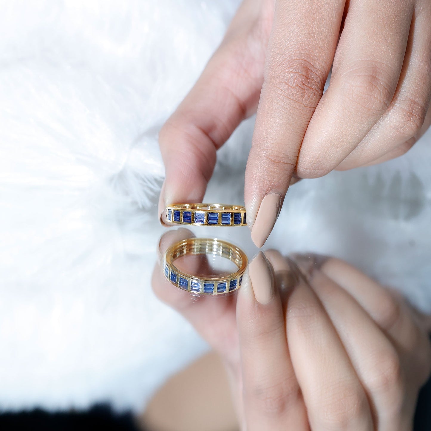 Certified Lab Grown Blue Sapphire Baguette Eternity Band in Channel Set
