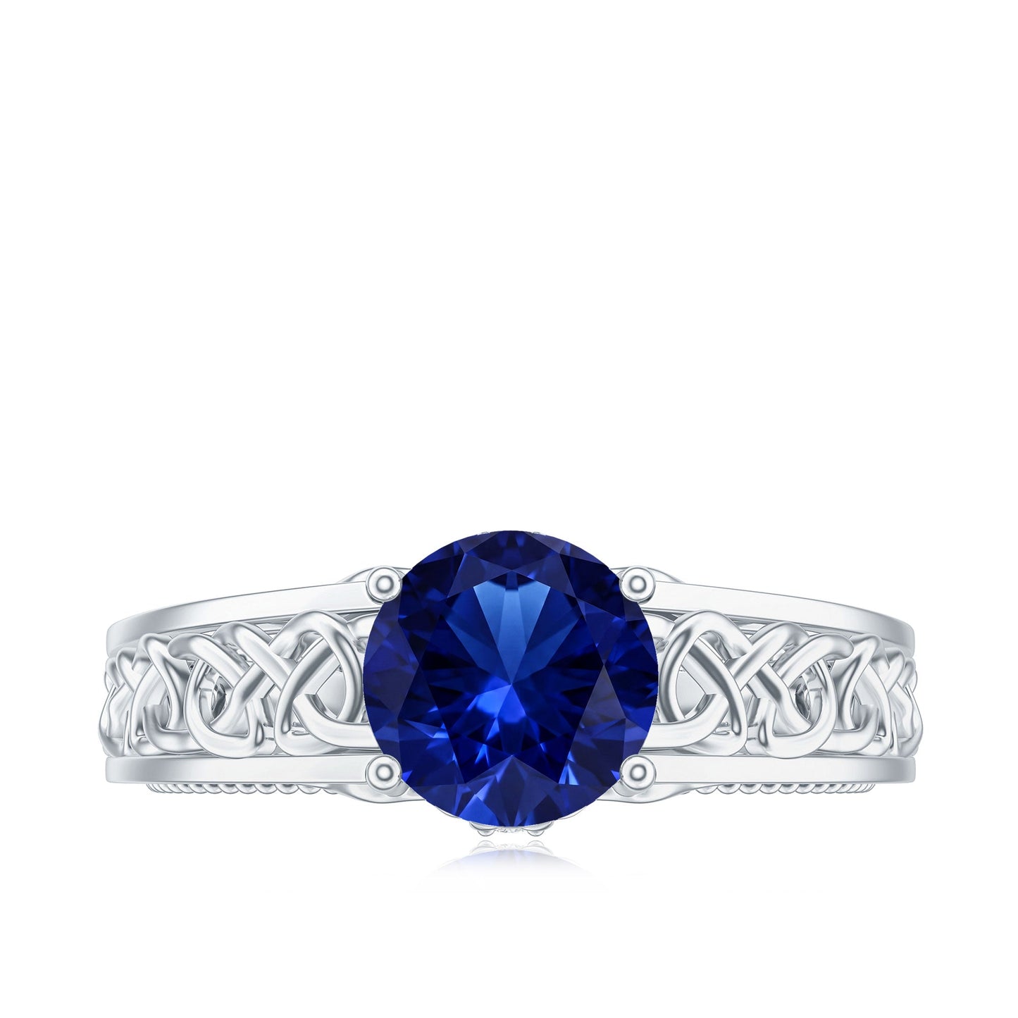 Certified 2.7 Carat Lab Grown Blue Sapphire Celtic Engagement Ring with Surprise Diamond
