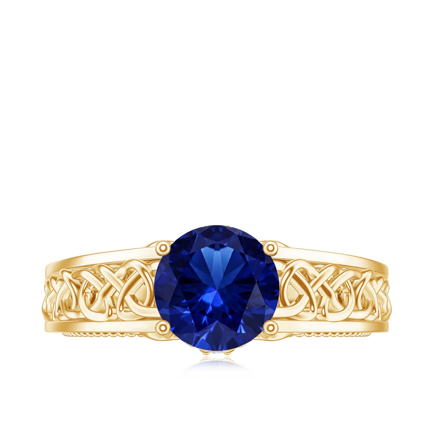Certified 2.7 Carat Lab Grown Blue Sapphire Celtic Engagement Ring with Surprise Diamond