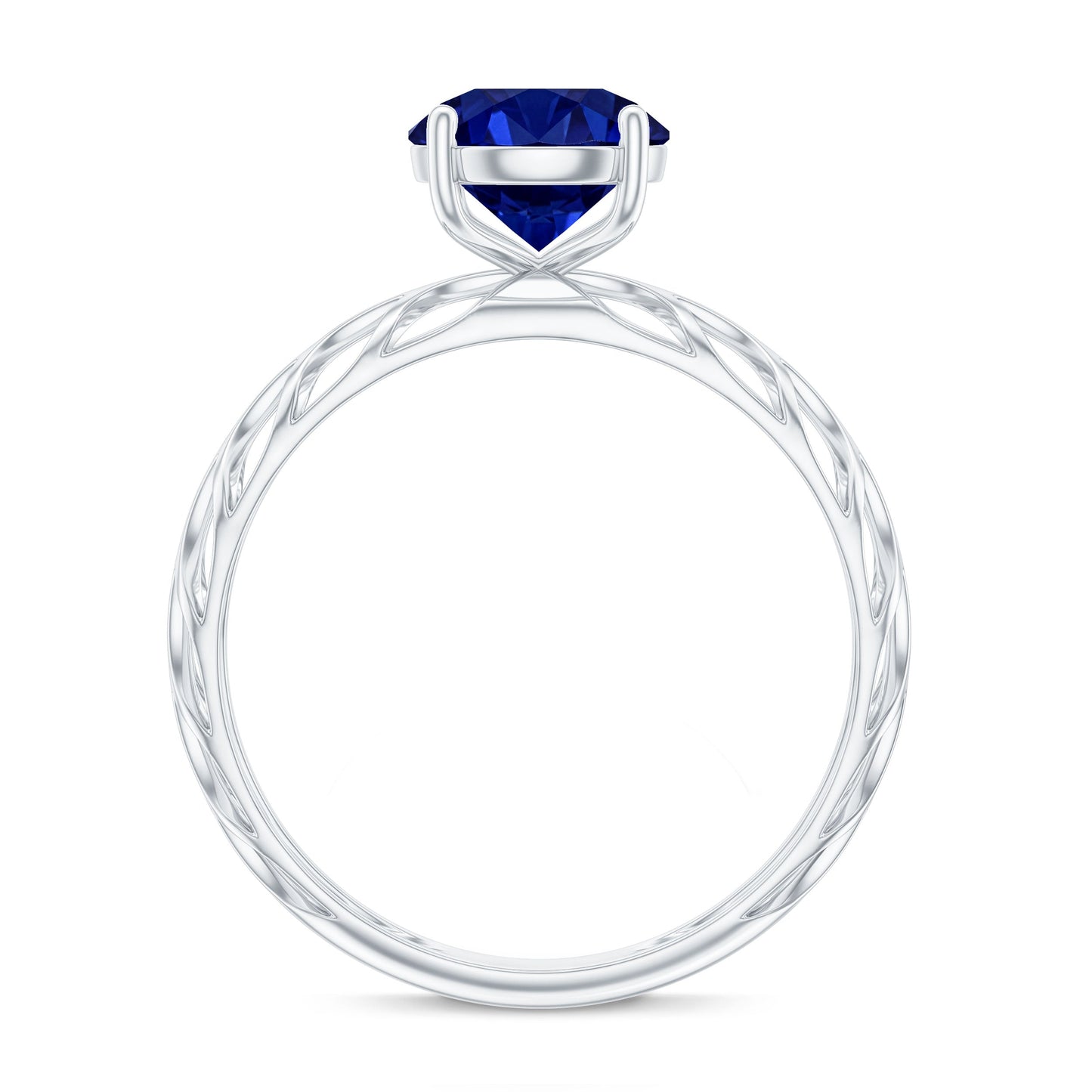 AAAA Quality Lab Created Blue Sapphire Solitaire Ring with Filigree Shank