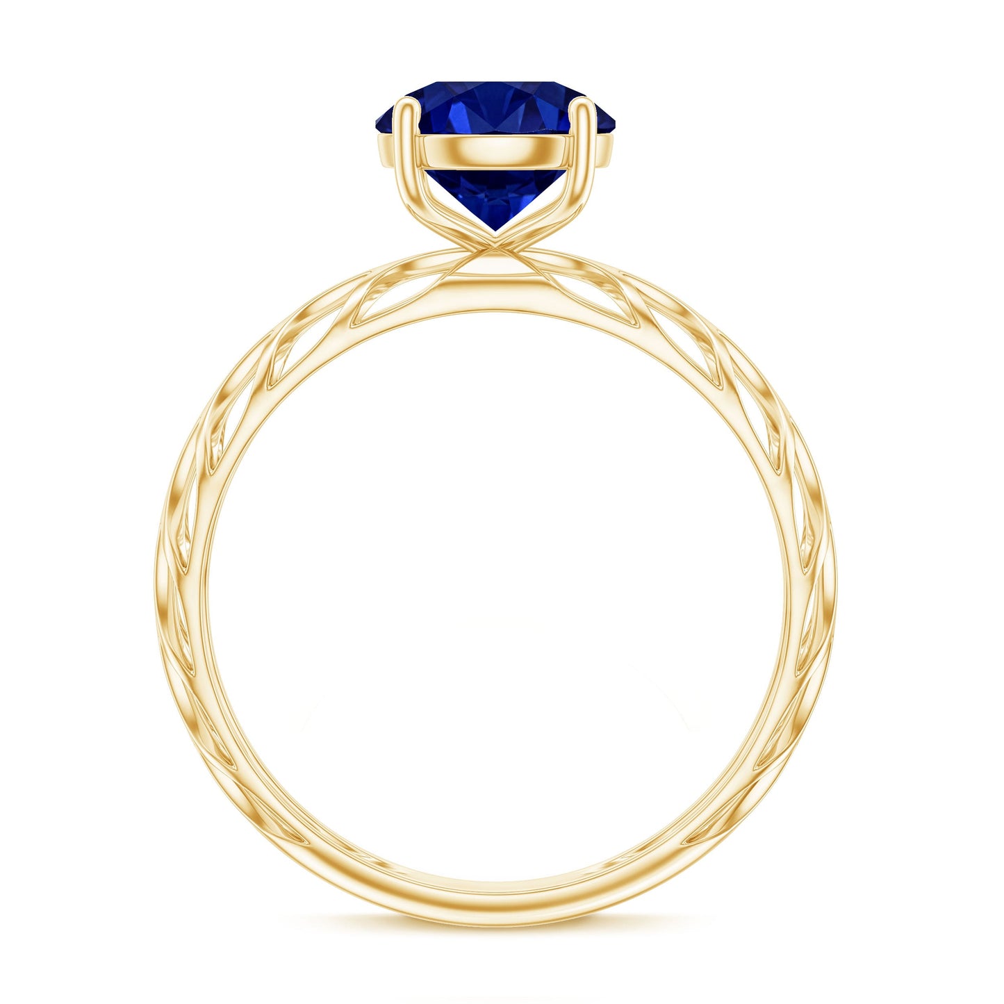 AAAA Quality Lab Created Blue Sapphire Solitaire Ring with Filigree Shank