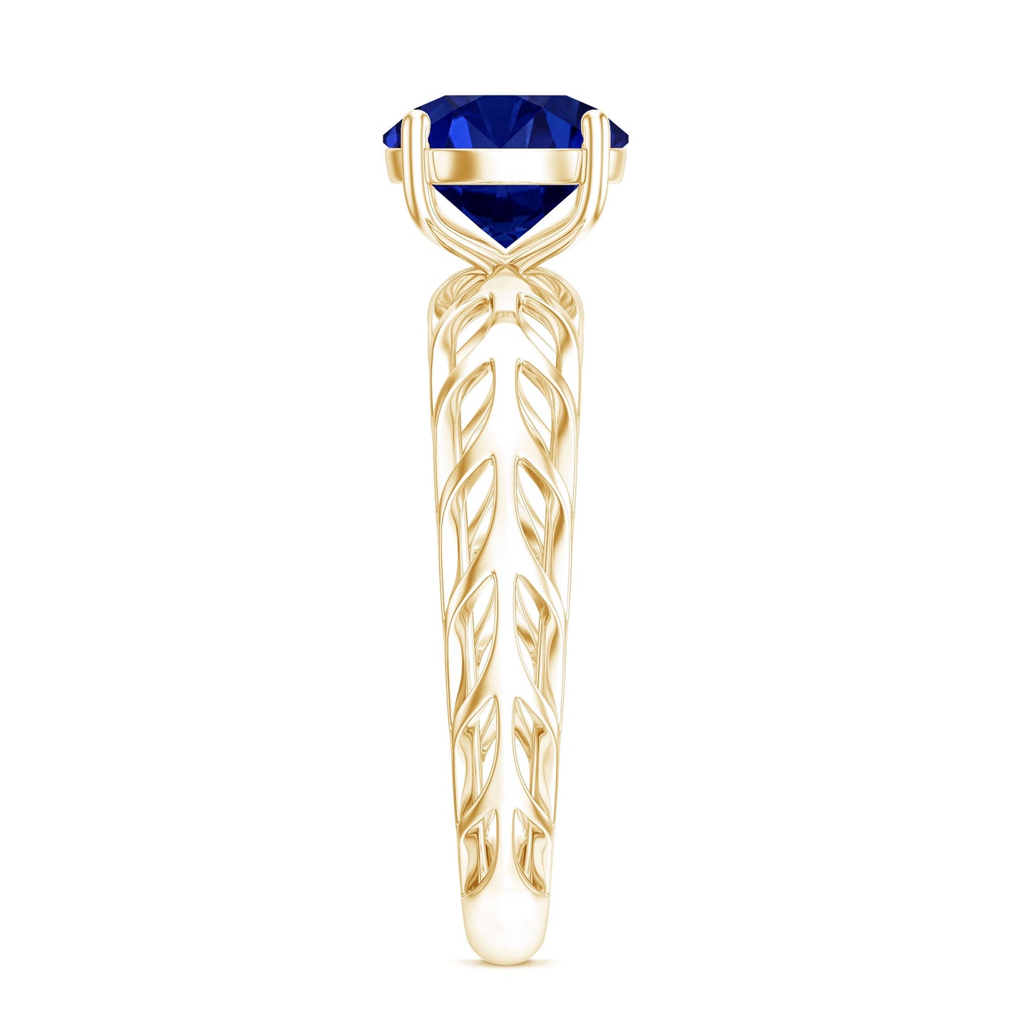 AAAA Quality Lab Created Blue Sapphire Solitaire Ring with Filigree Shank