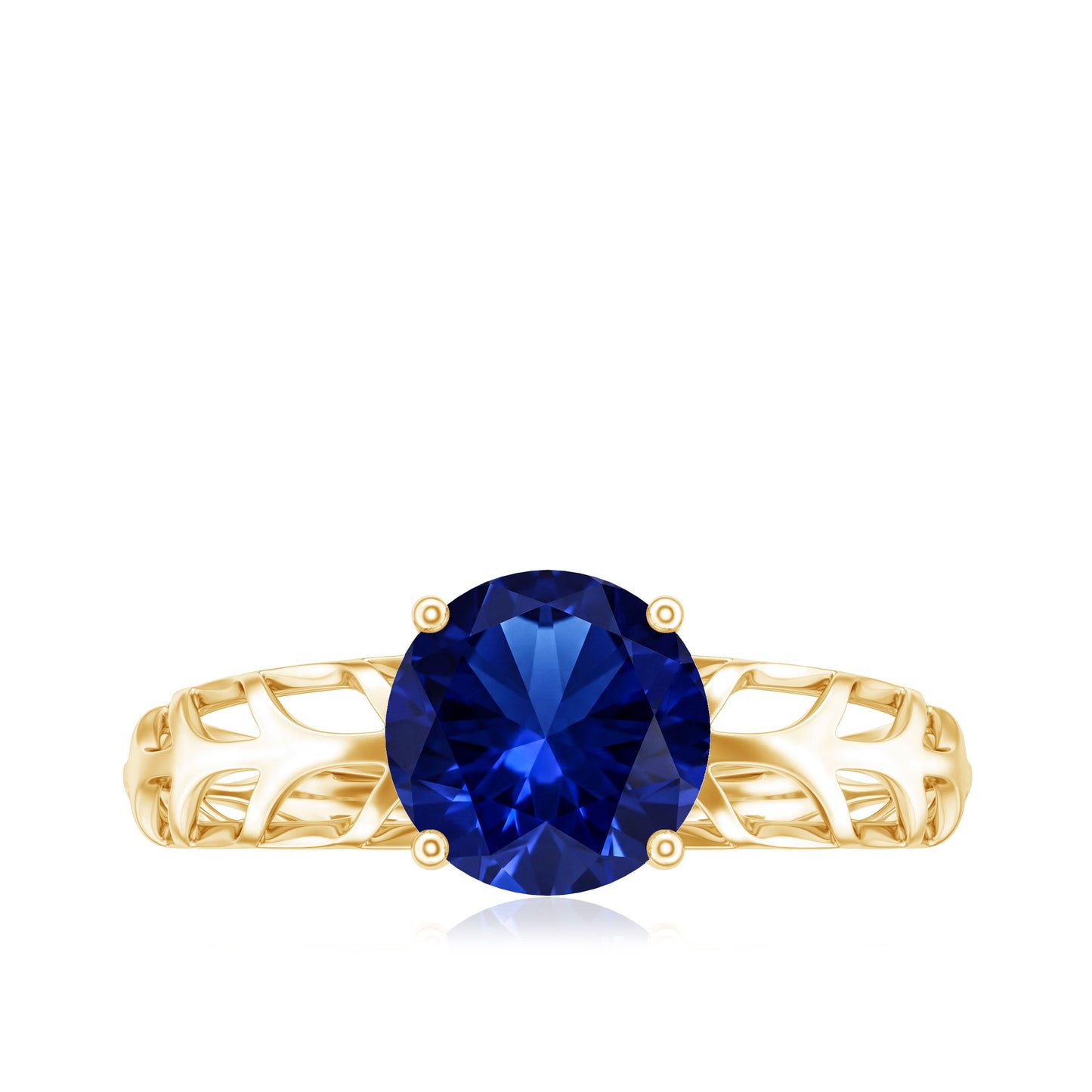 AAAA Quality Lab Created Blue Sapphire Solitaire Ring with Filigree Shank