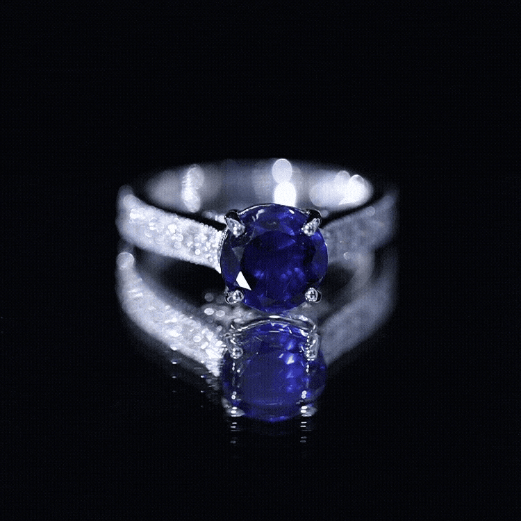 Certified 2.7 Carat Lab Grown Blue Sapphire Solitaire Engagement Ring with Diamond