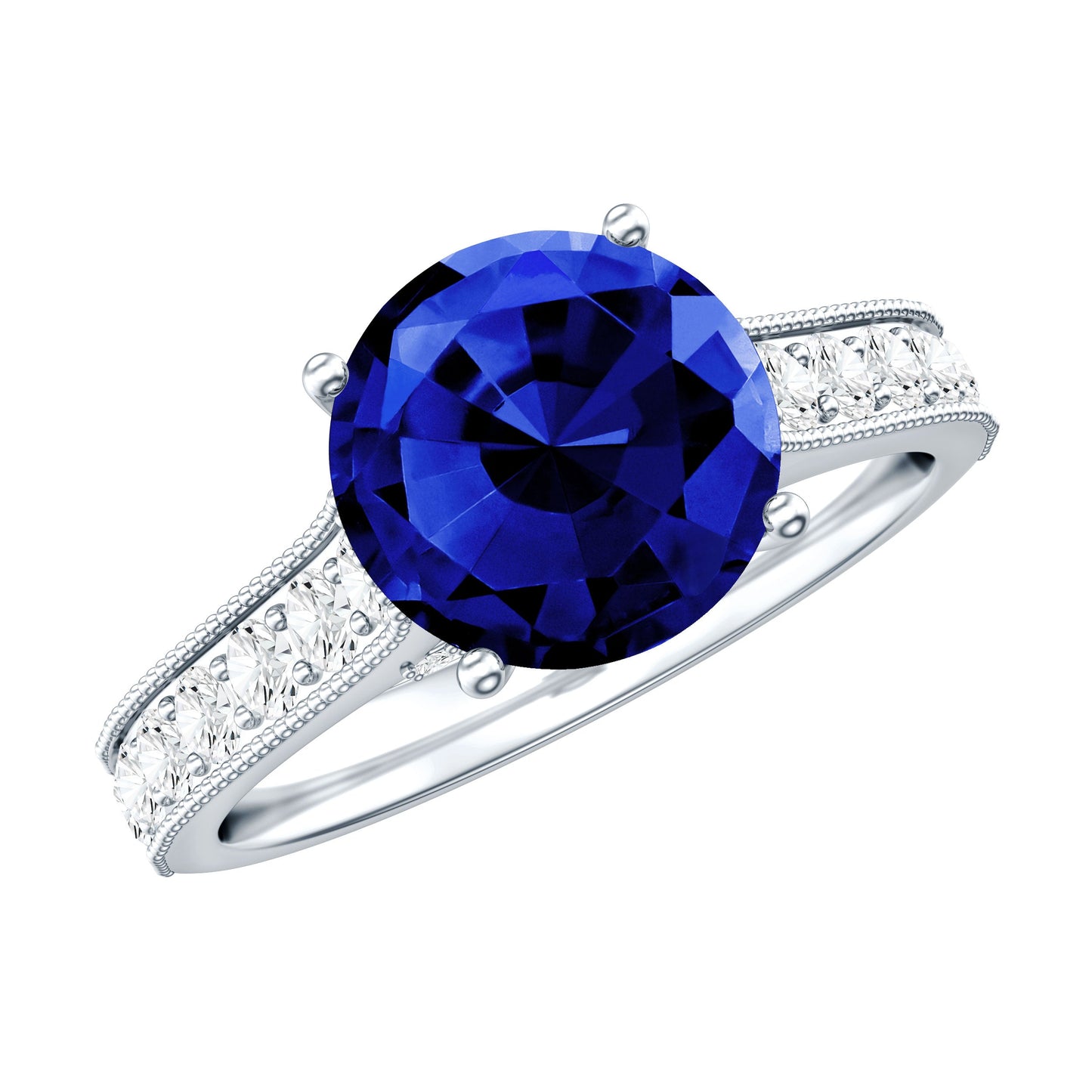 Certified 2.7 Carat Lab Grown Blue Sapphire Solitaire Engagement Ring with Diamond