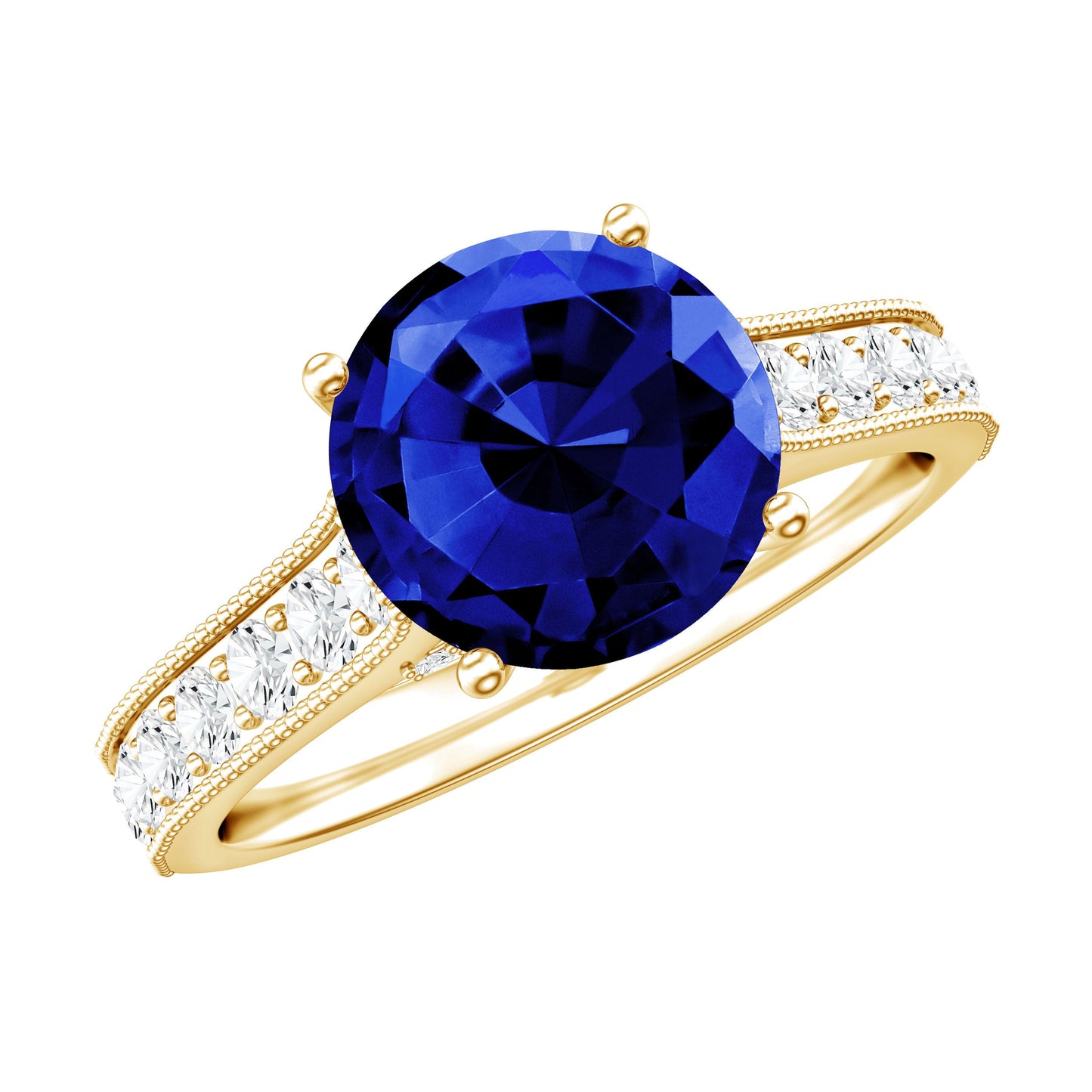 Certified 2.7 Carat Lab Grown Blue Sapphire Solitaire Engagement Ring with Diamond