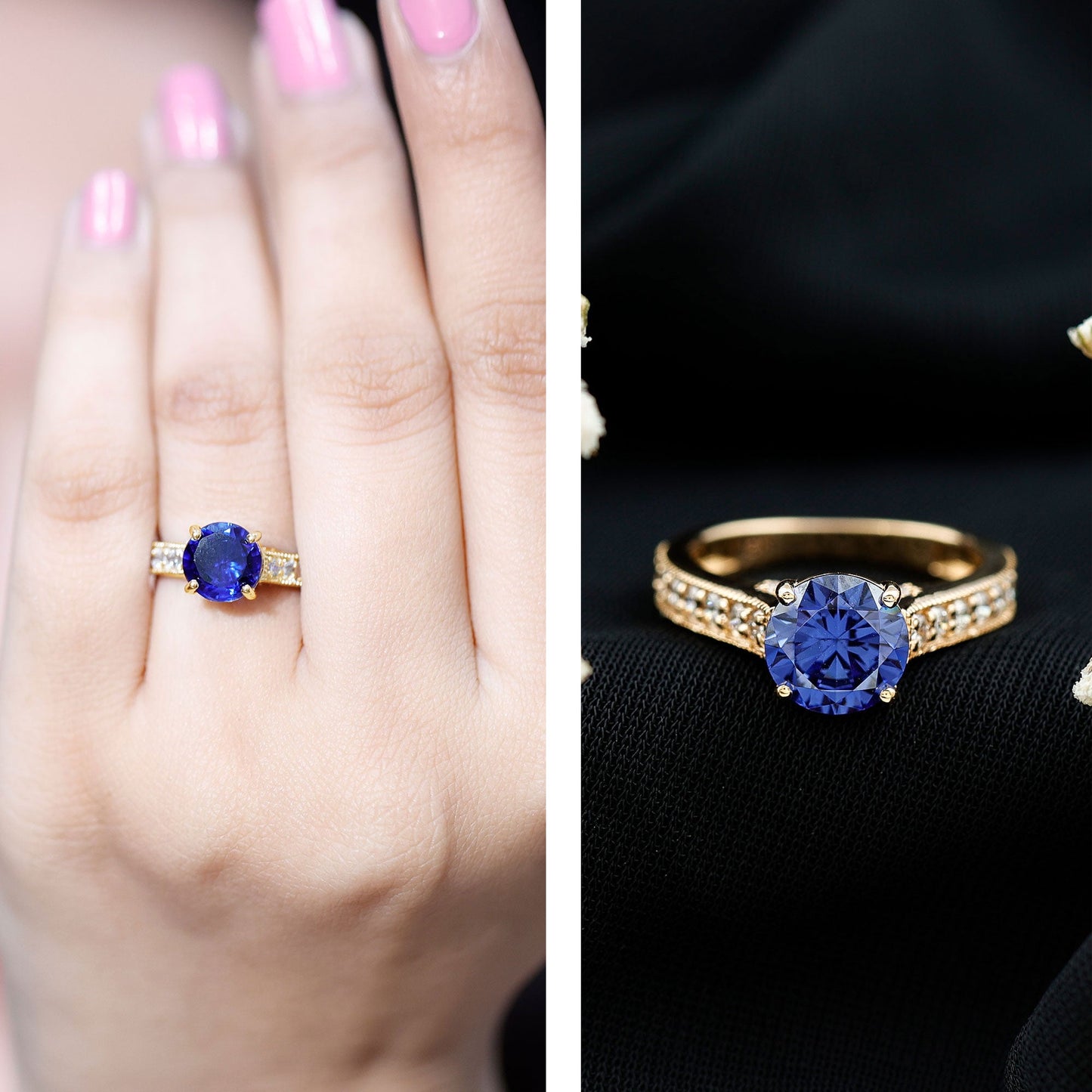 Certified 2.7 Carat Lab Grown Blue Sapphire Solitaire Engagement Ring with Diamond