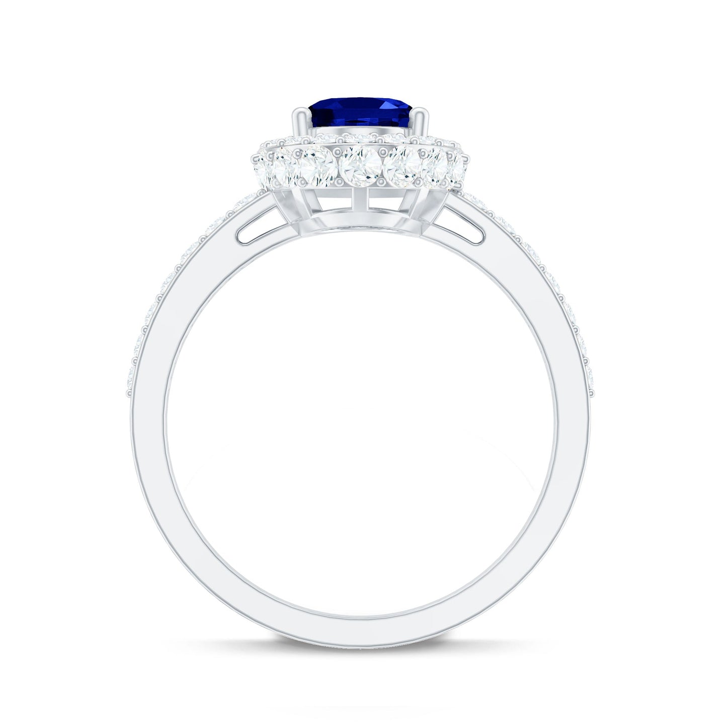 Certified 1.5 Carat Lab Grown Blue Sapphire Oval Engagement Ring with Diamond Halo