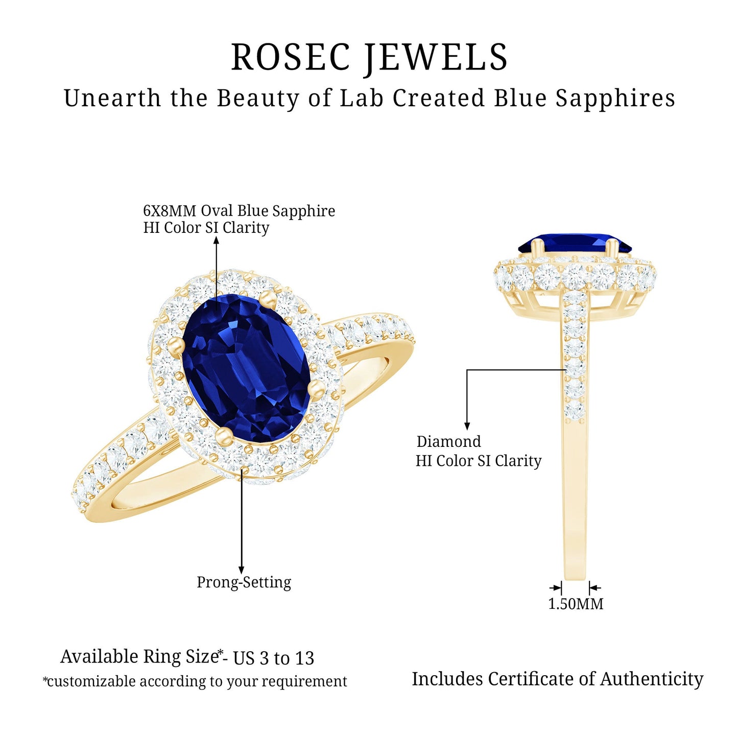 Certified 1.5 Carat Lab Grown Blue Sapphire Oval Engagement Ring with Diamond Halo