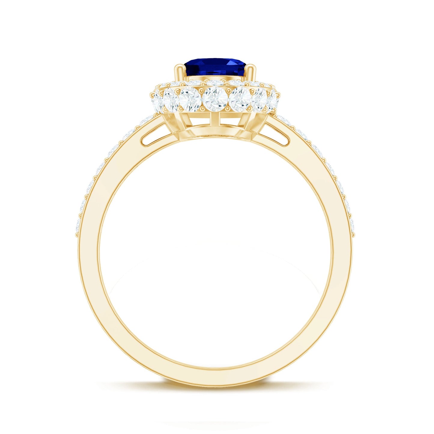 Certified 1.5 Carat Lab Grown Blue Sapphire Oval Engagement Ring with Diamond Halo