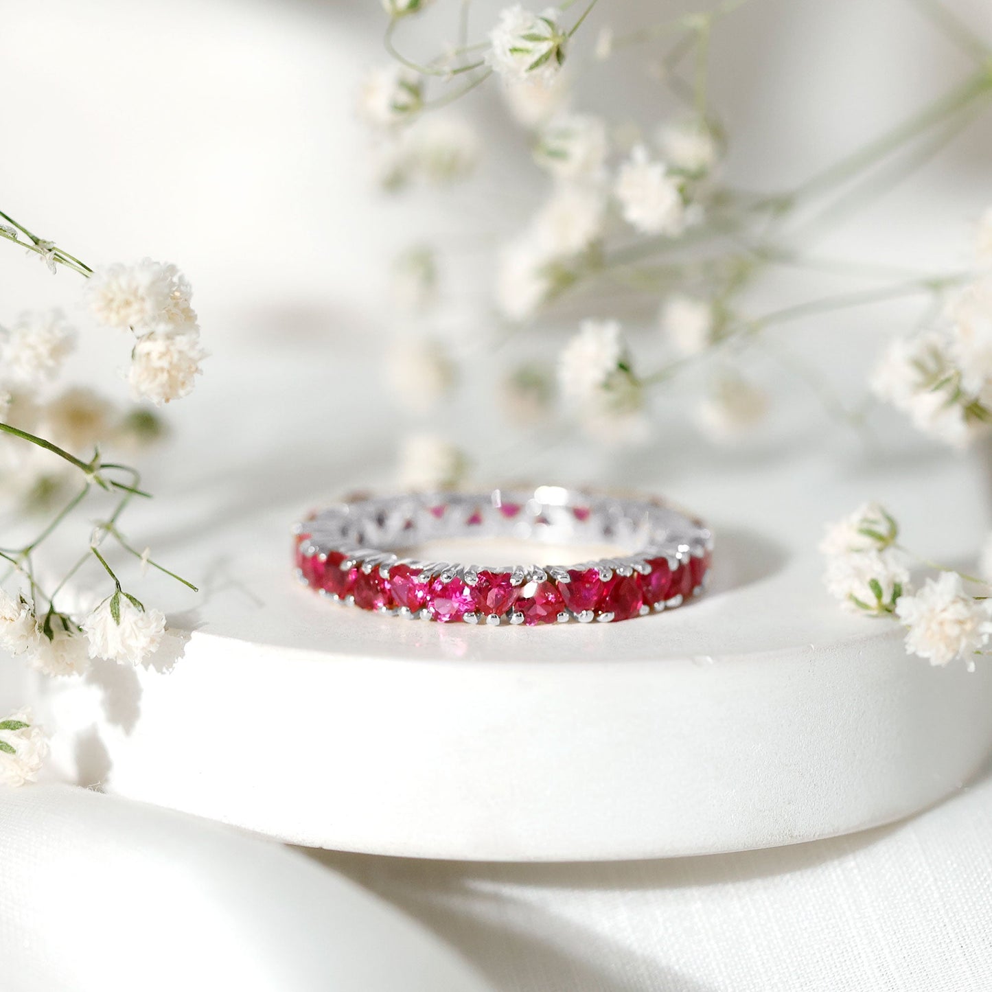 Lab Created Ruby Heart Eternity Band Ring