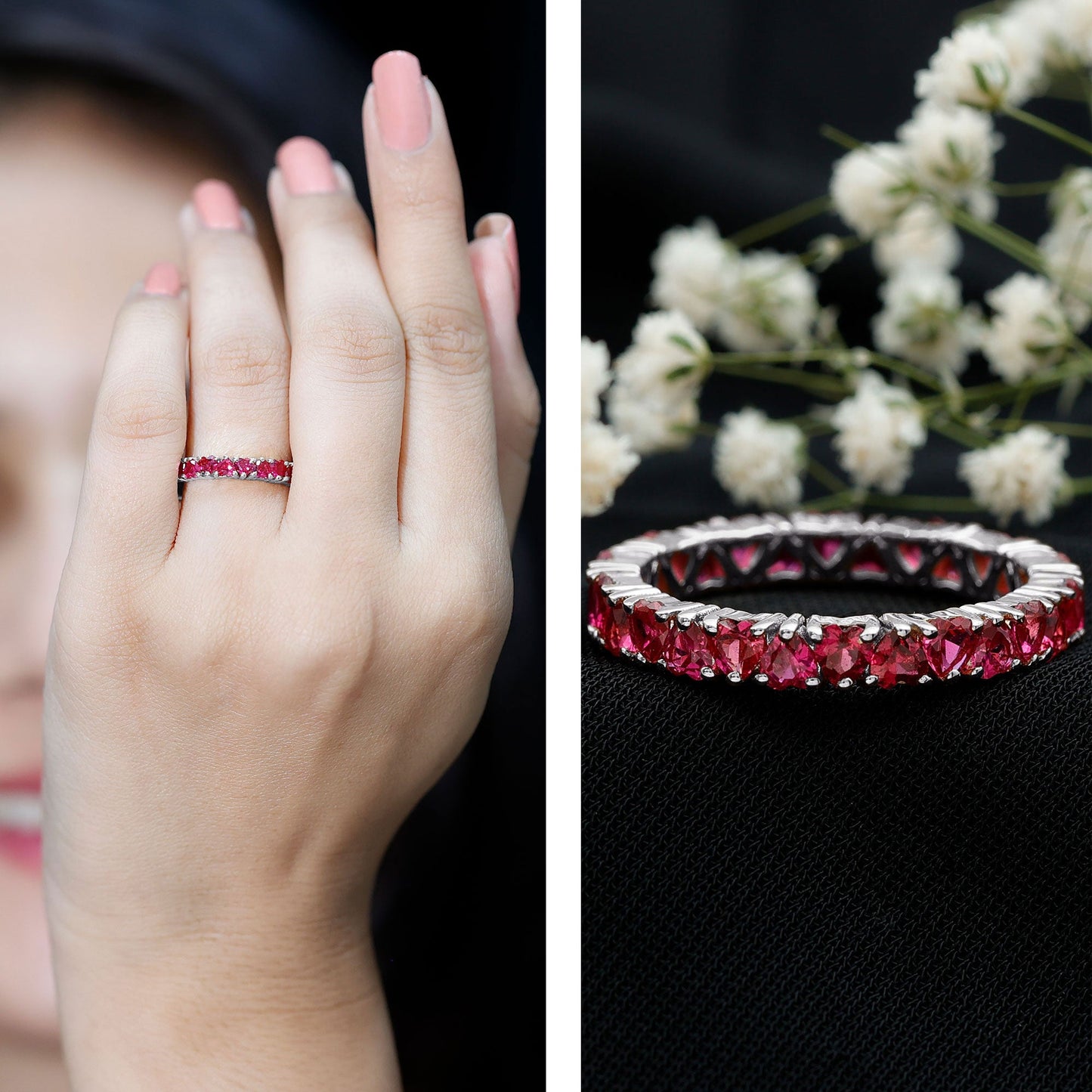 Lab Created Ruby Heart Eternity Band Ring