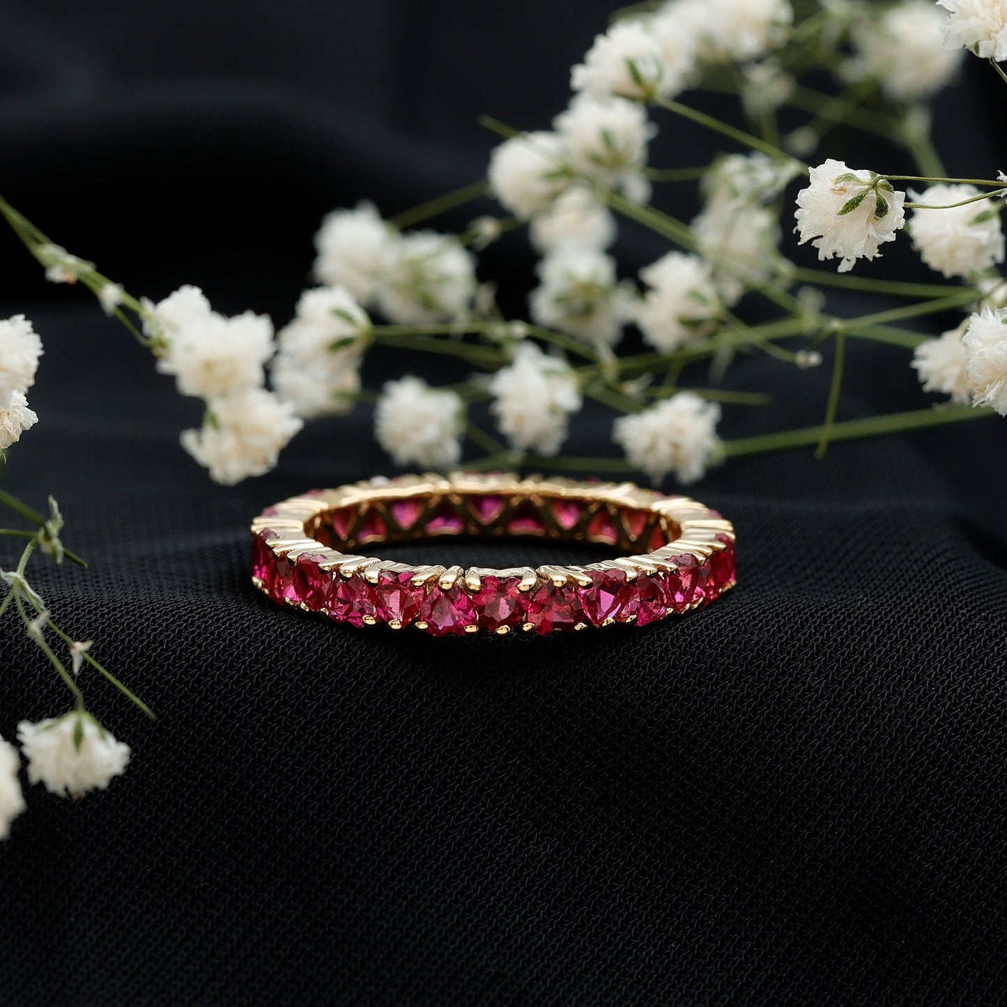 Lab Created Ruby Heart Eternity Band Ring