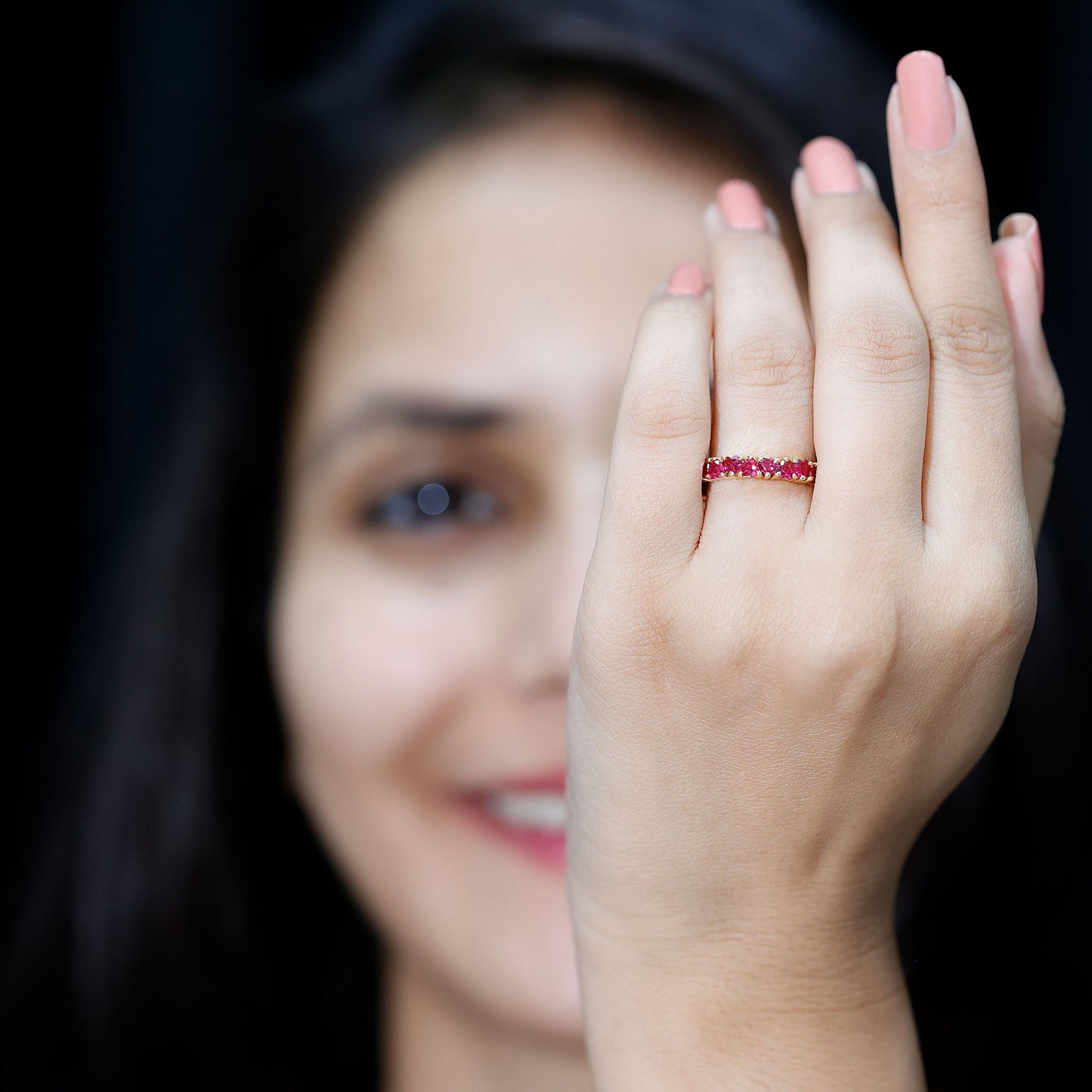 Lab Created Ruby Heart Eternity Band Ring