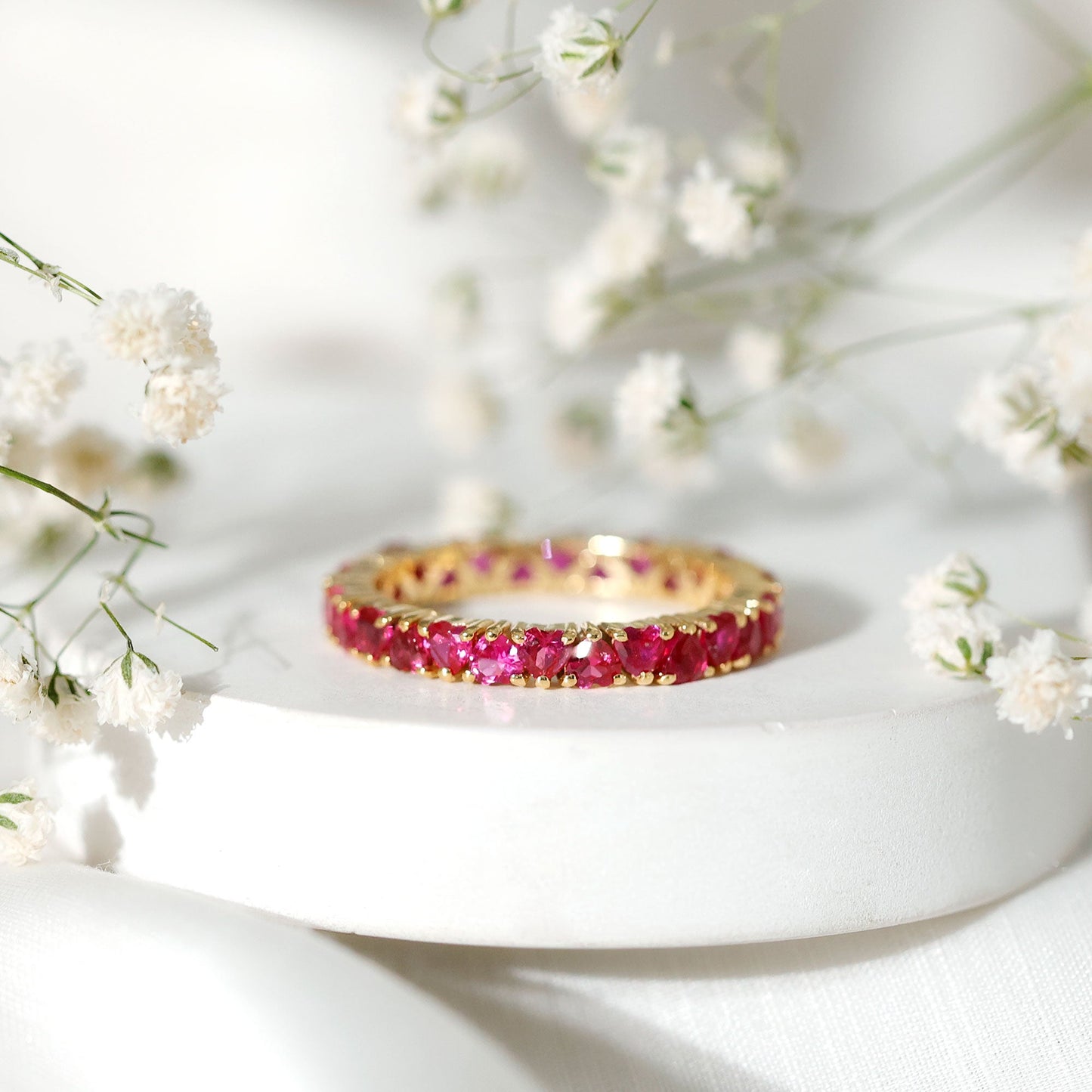 Lab Created Ruby Heart Eternity Band Ring