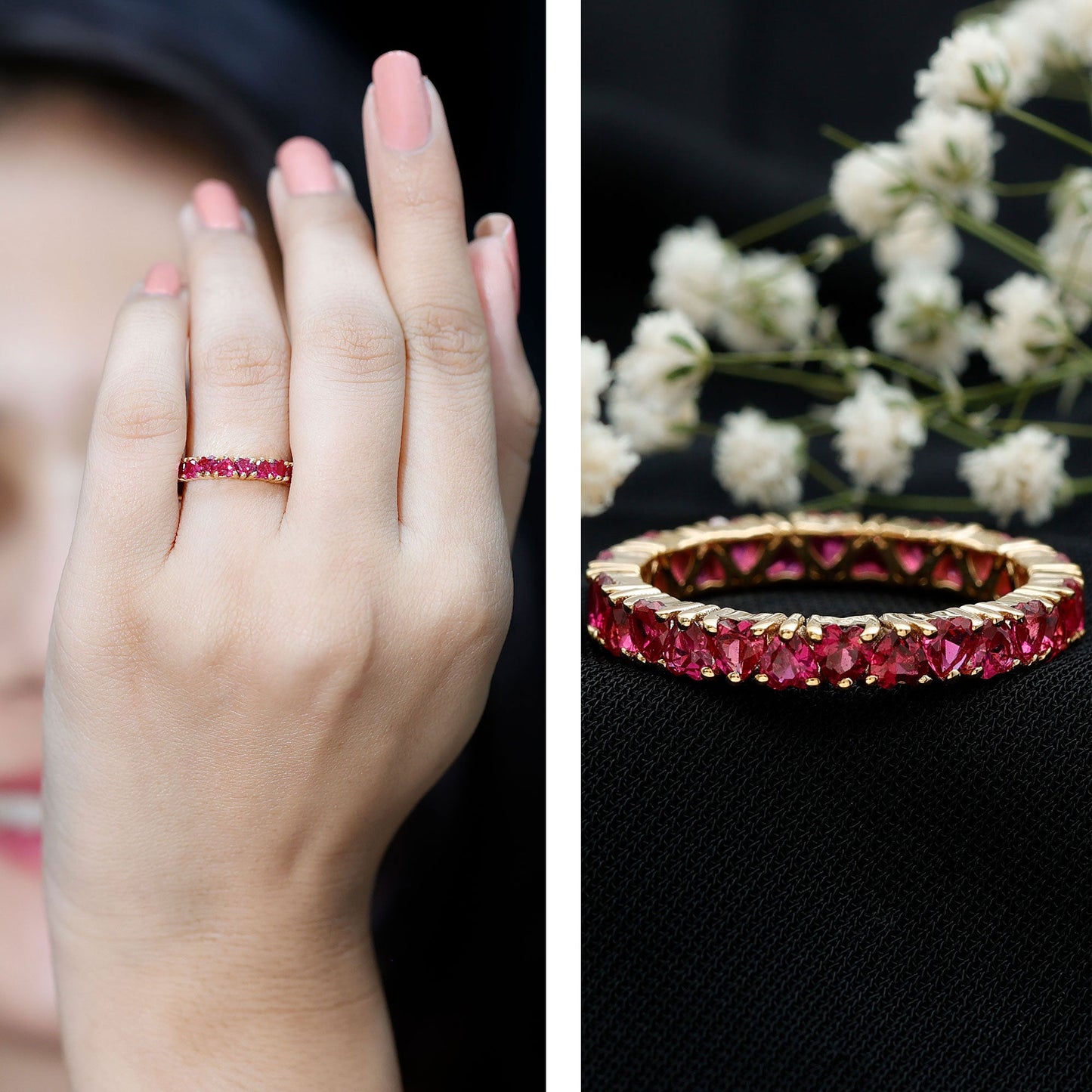 Lab Created Ruby Heart Eternity Band Ring