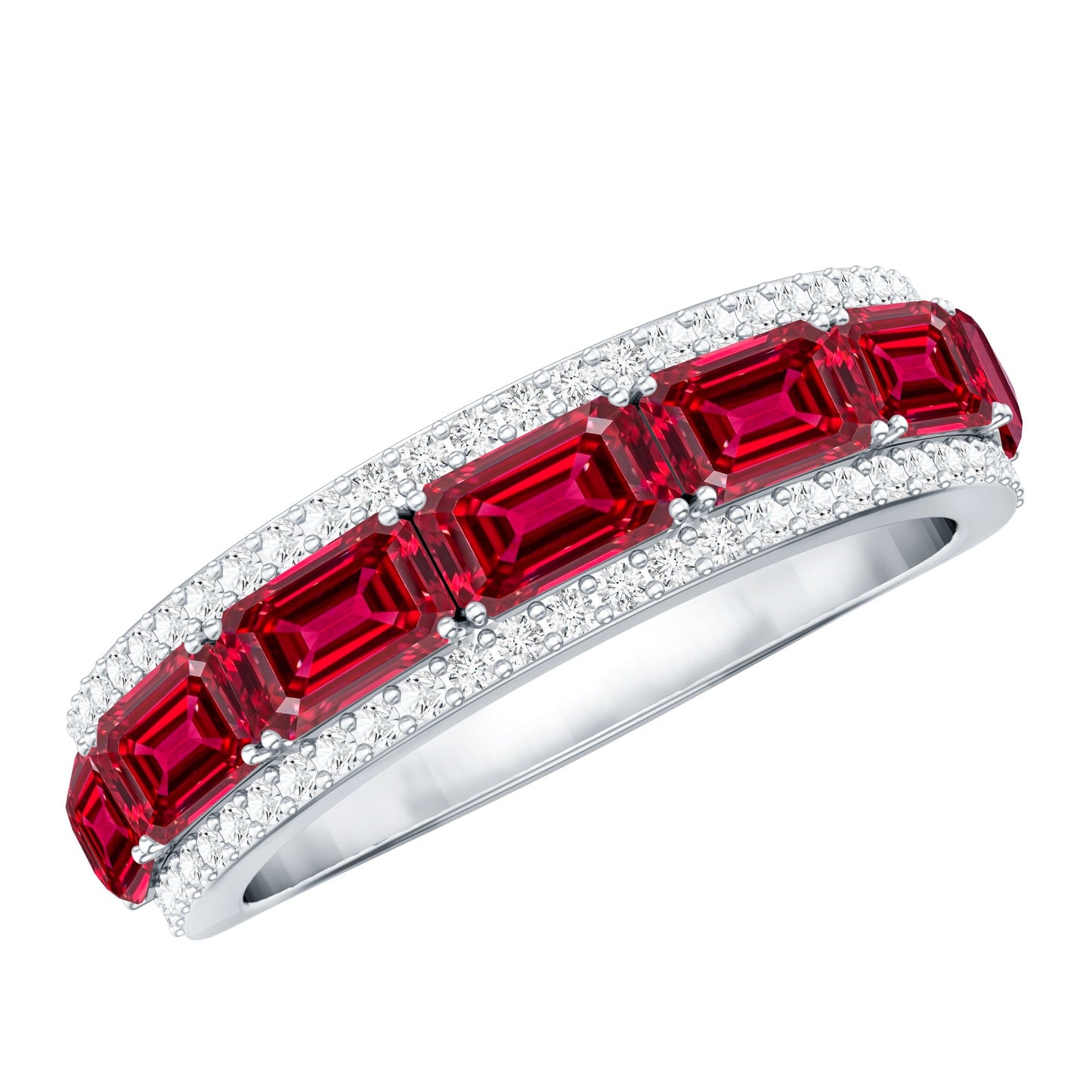 Emerald Cut Created Ruby and Diamond Half Eternity Band
