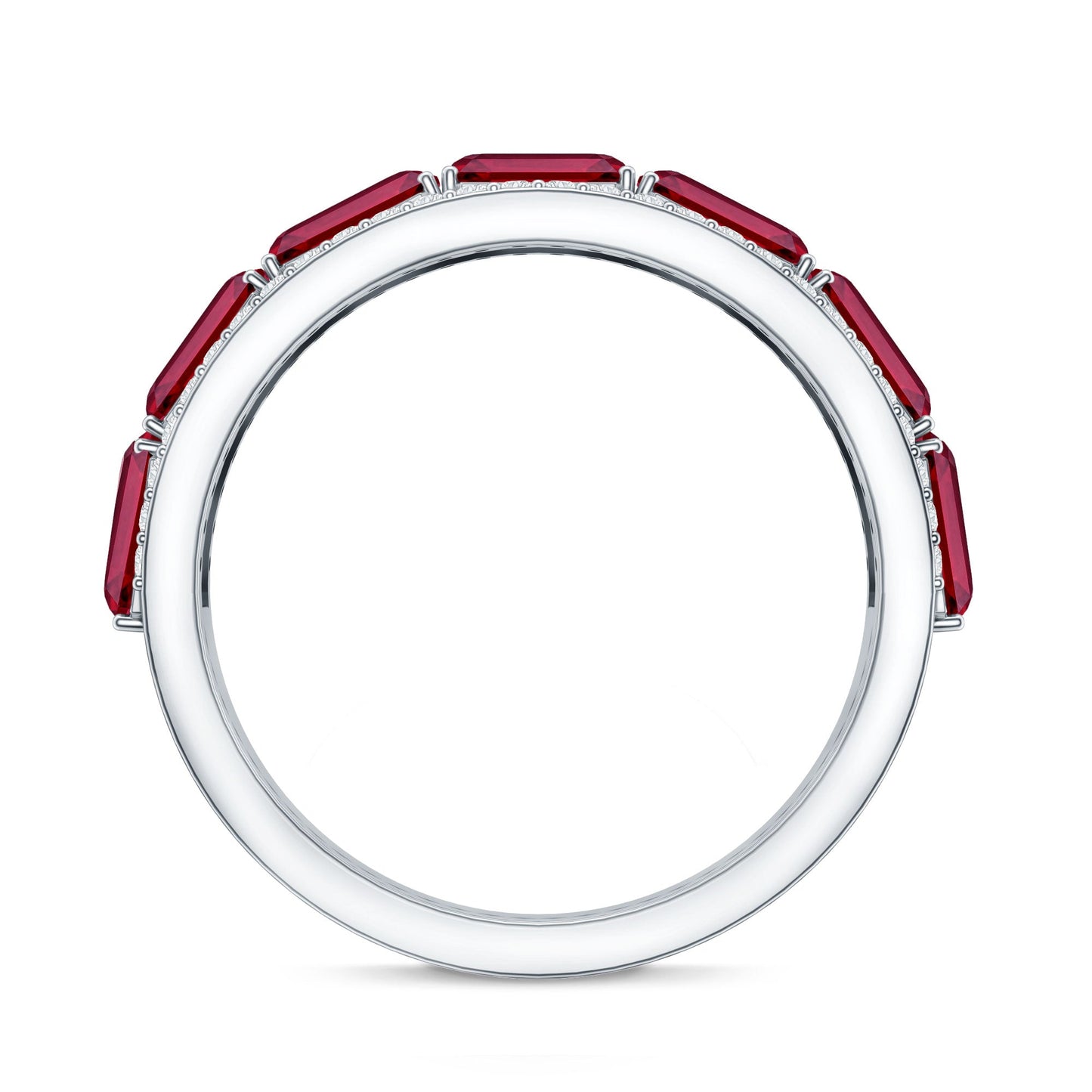 Emerald Cut Created Ruby and Diamond Half Eternity Band