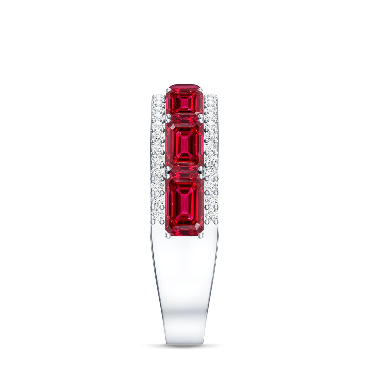 Emerald Cut Created Ruby and Diamond Half Eternity Band