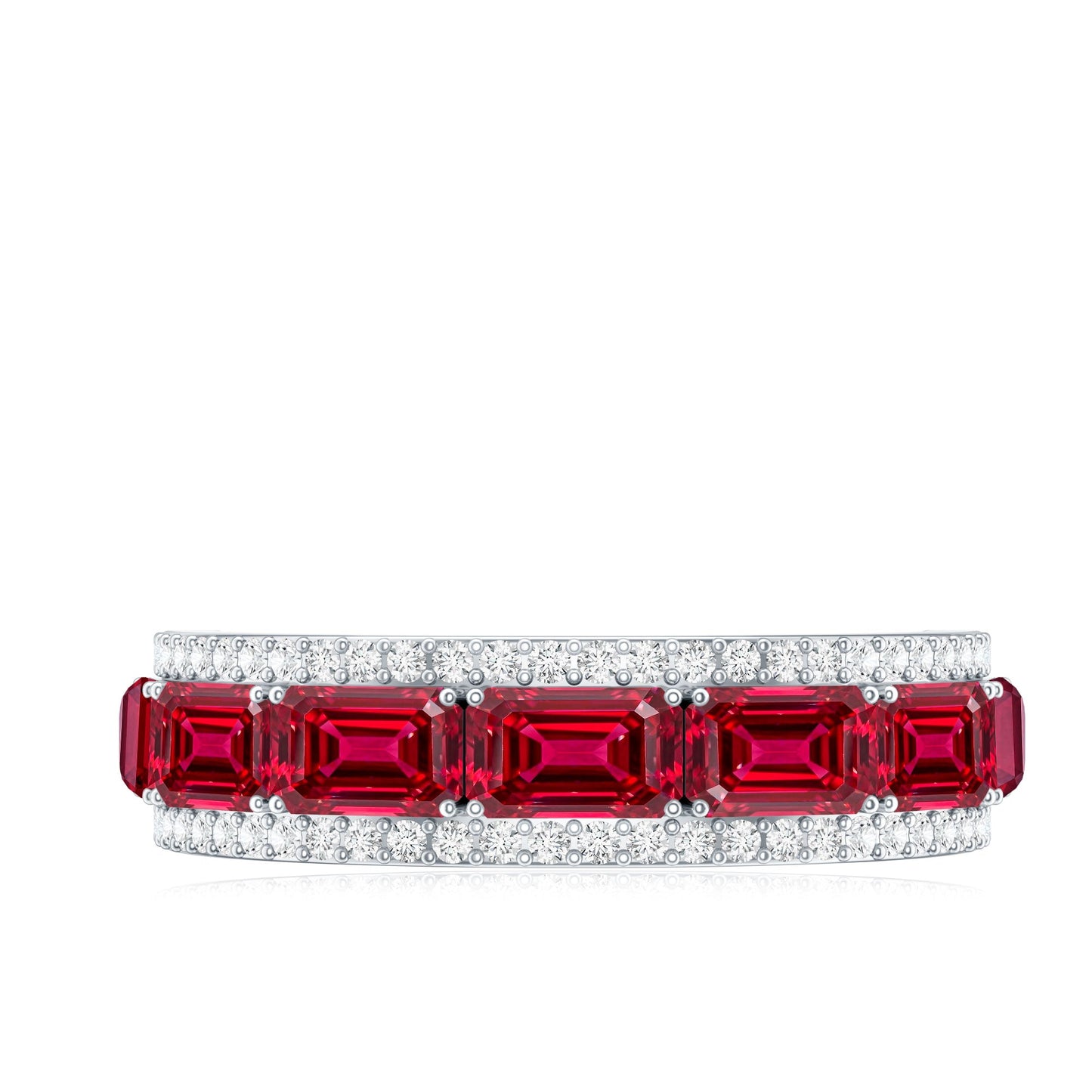 Emerald Cut Created Ruby and Diamond Half Eternity Band