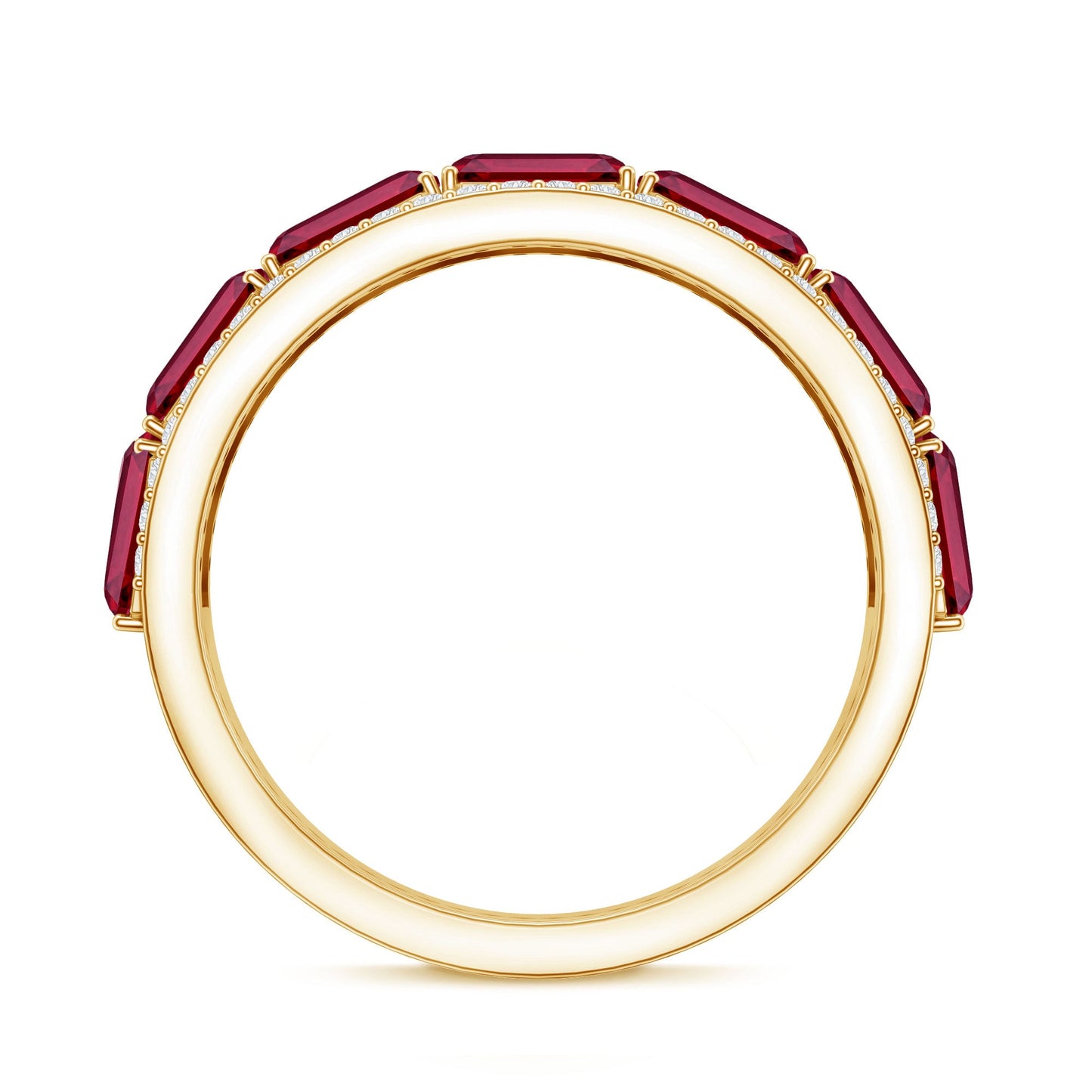 Emerald Cut Created Ruby and Diamond Half Eternity Band