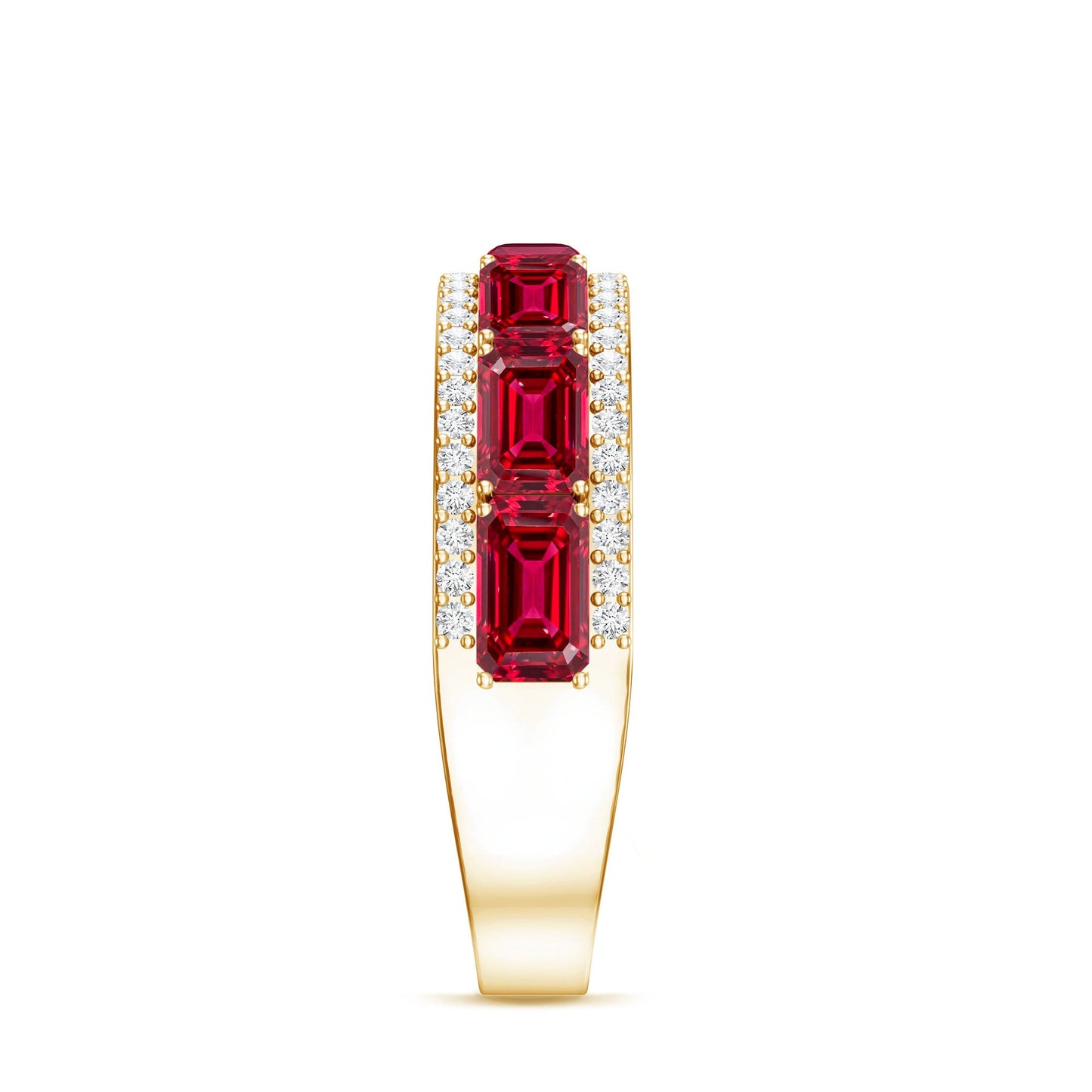 Emerald Cut Created Ruby and Diamond Half Eternity Band