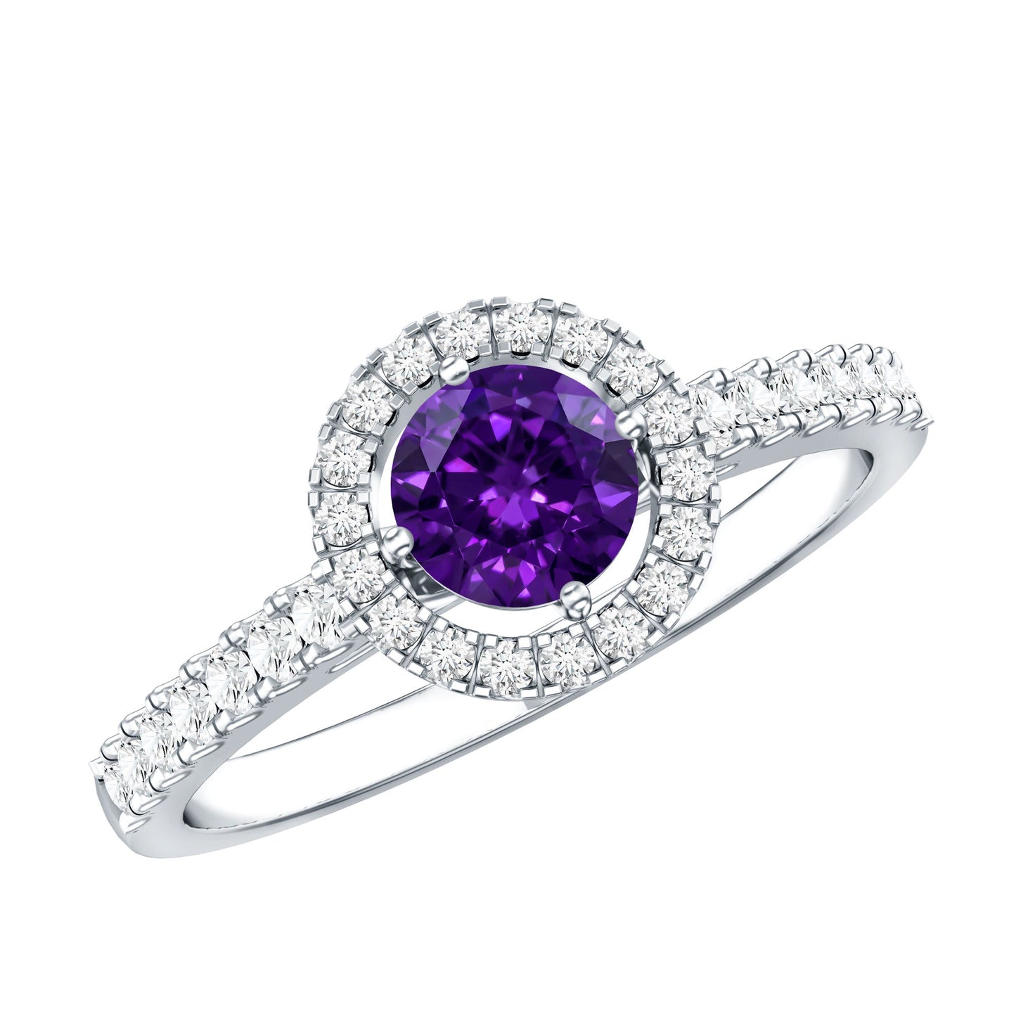 Real Amethyst Promise Ring with Diamond Halo