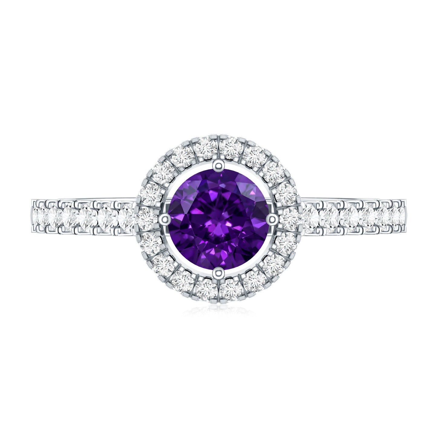 Real Amethyst Promise Ring with Diamond Halo