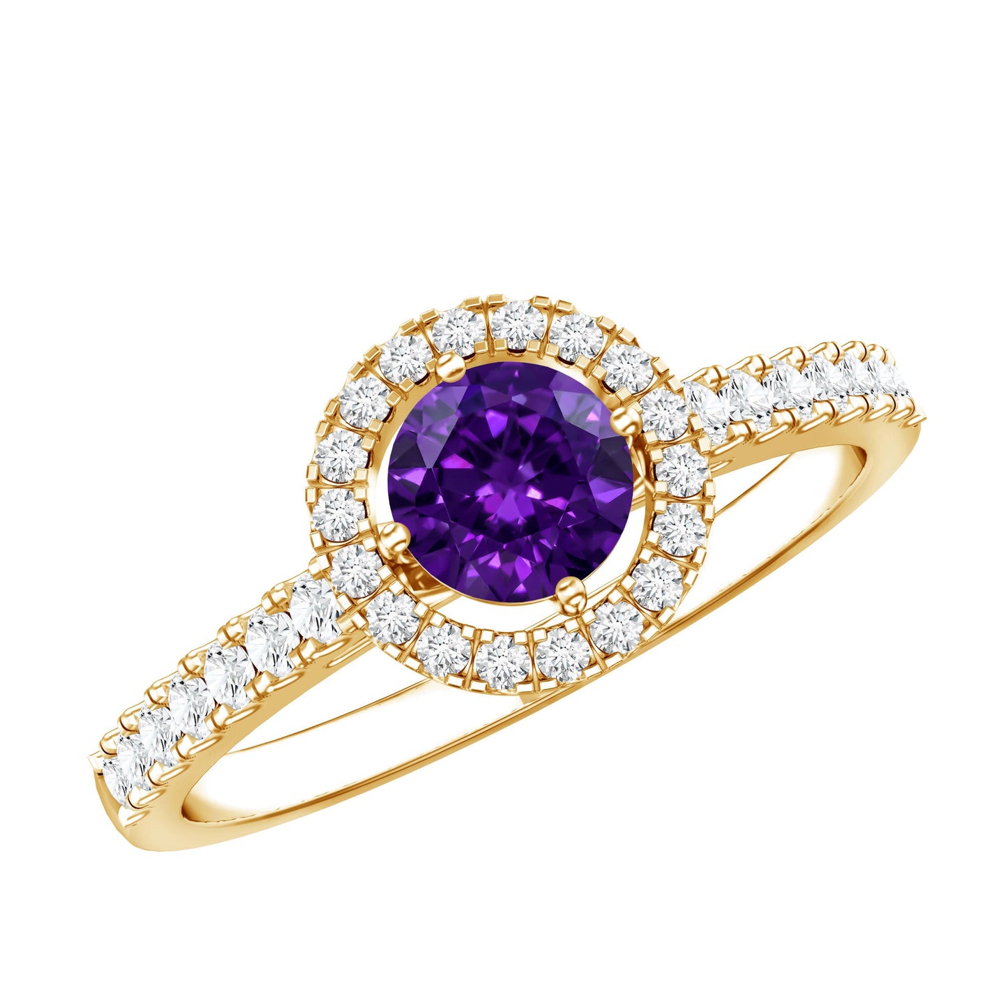 Real Amethyst Promise Ring with Diamond Halo