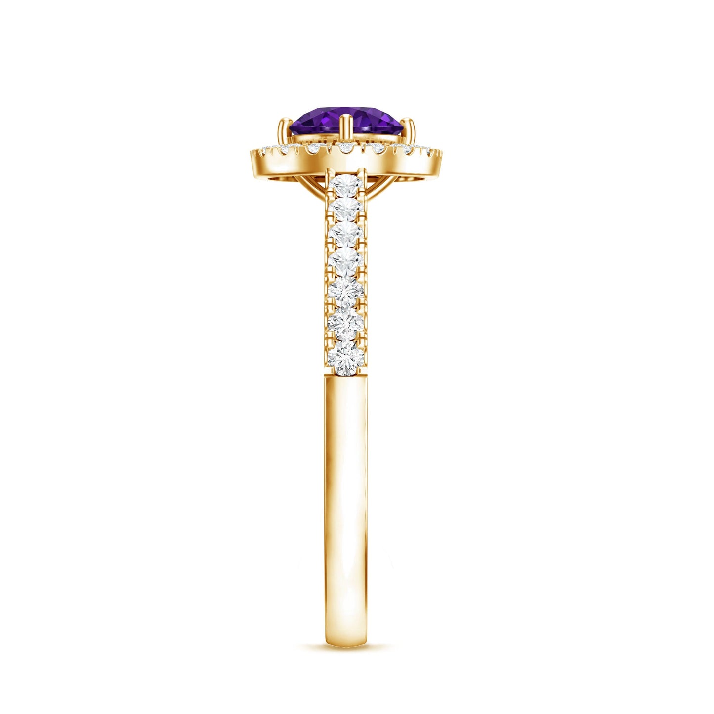 Real Amethyst Promise Ring with Diamond Halo