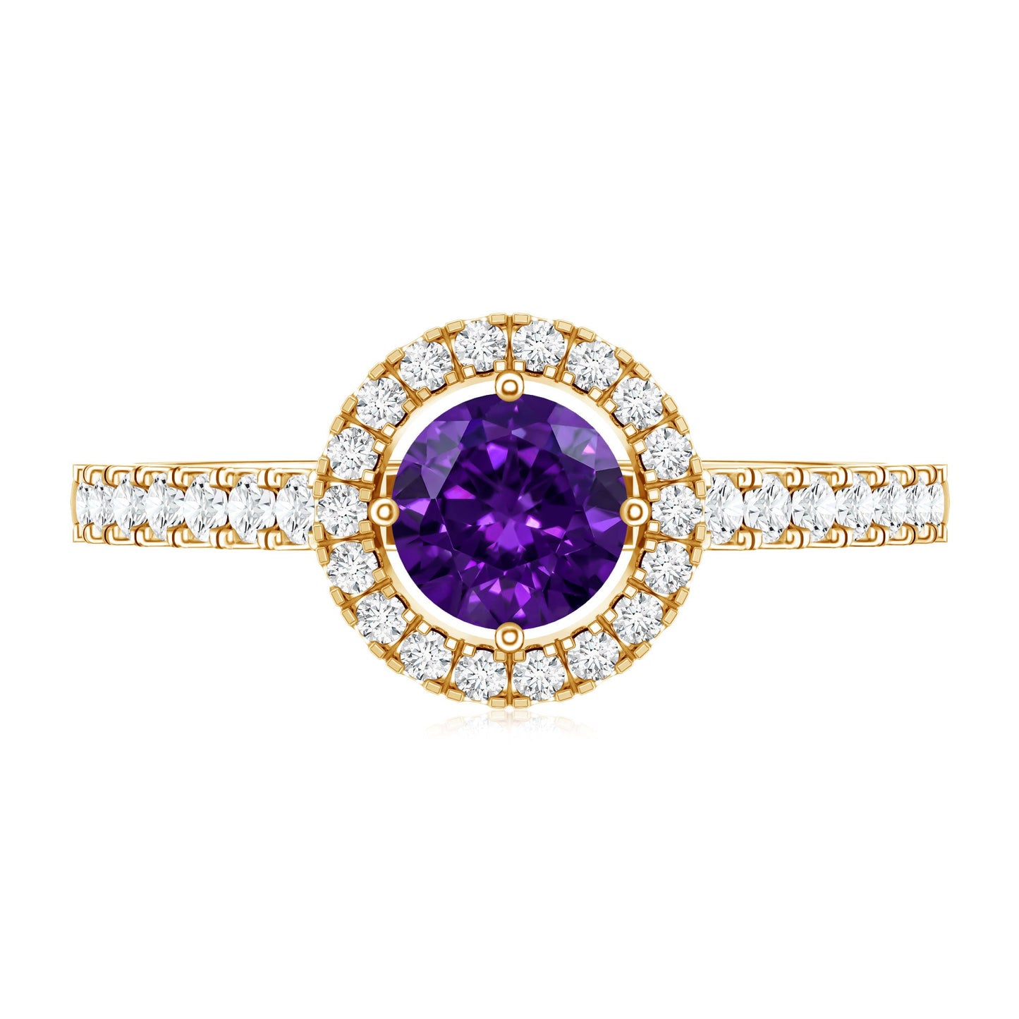Real Amethyst Promise Ring with Diamond Halo