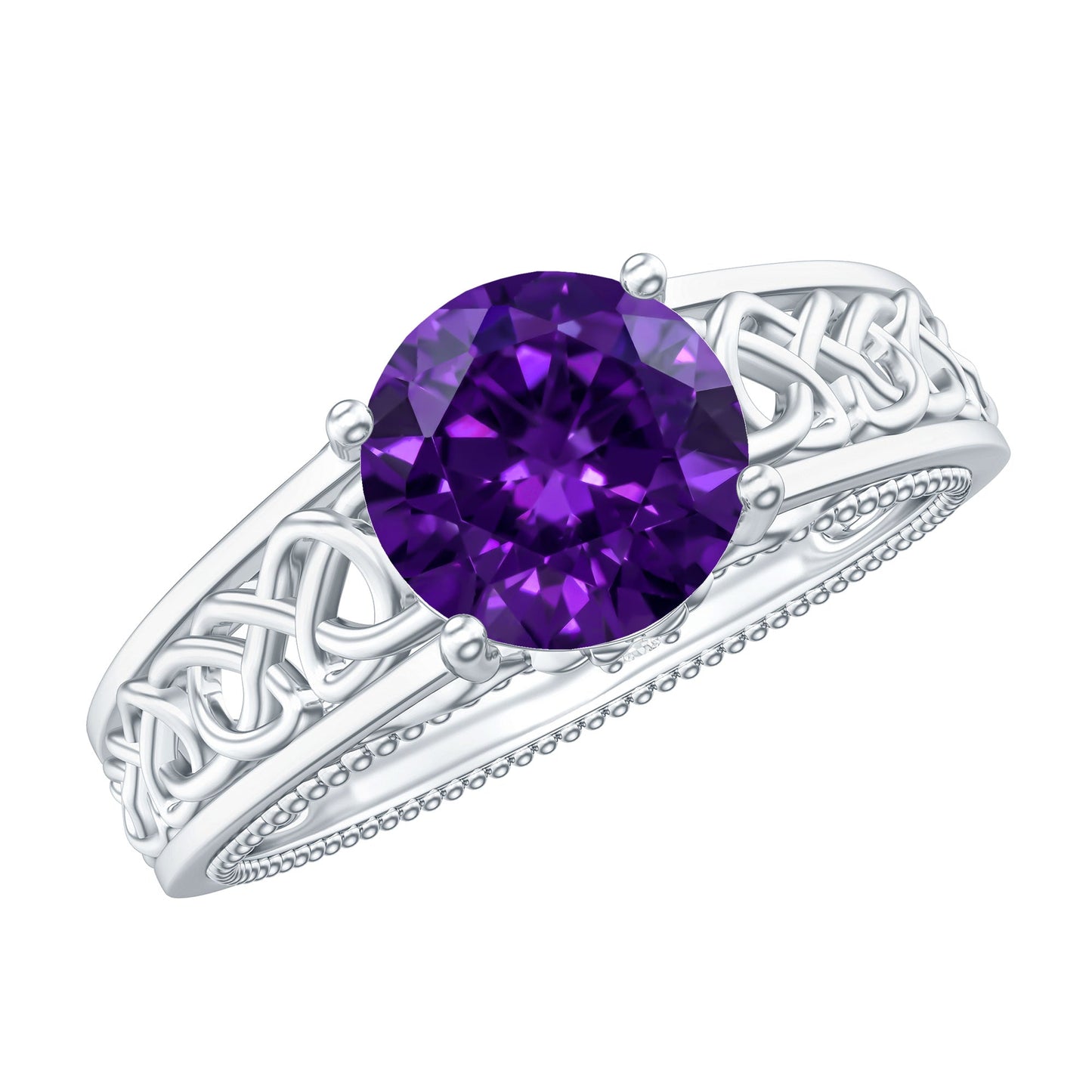Vintage Looking 1.2 Carat Amethyst Celtic Engagement Ring with Surprise Diamond