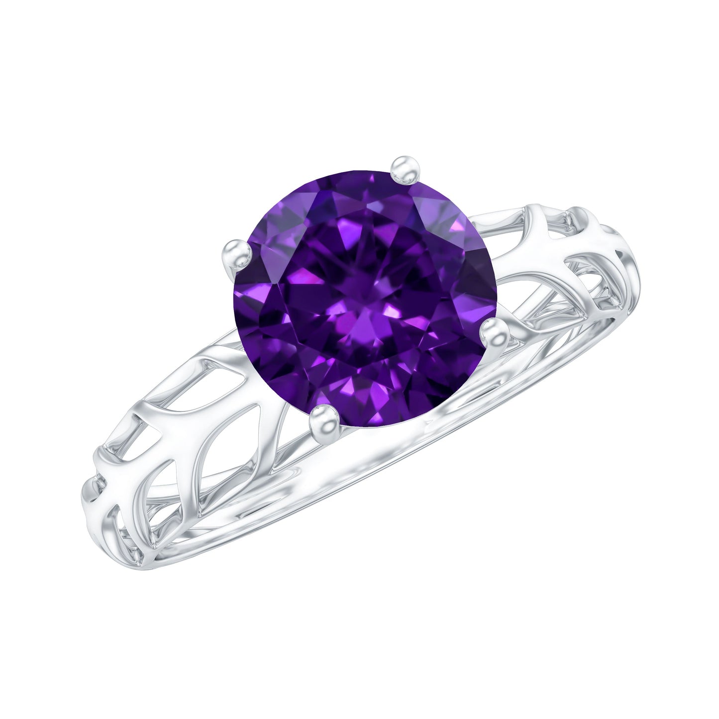 1.2 Carat Round Amethyst Solitaire Engagement Ring with Filigree Details
