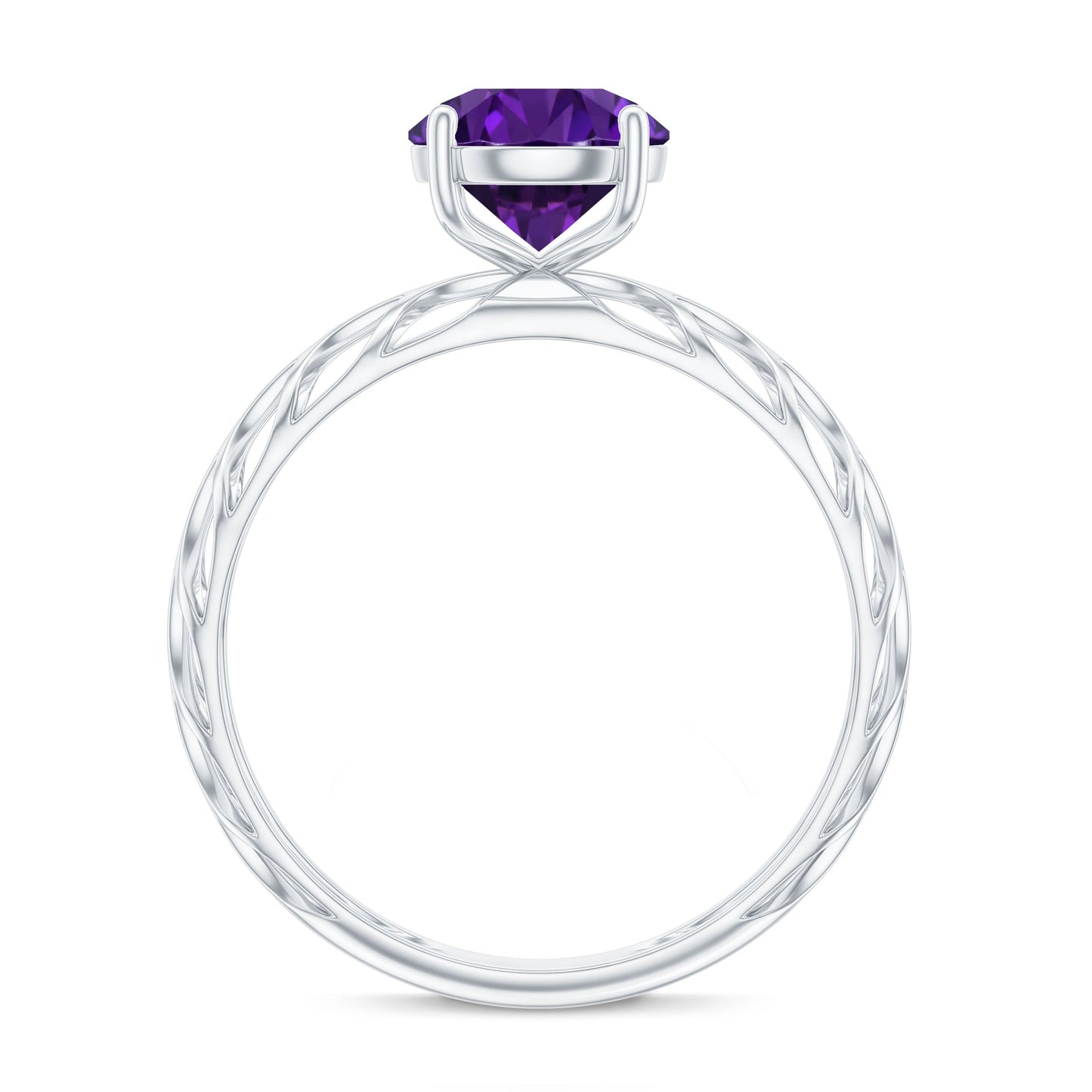1.2 Carat Round Amethyst Solitaire Engagement Ring with Filigree Details