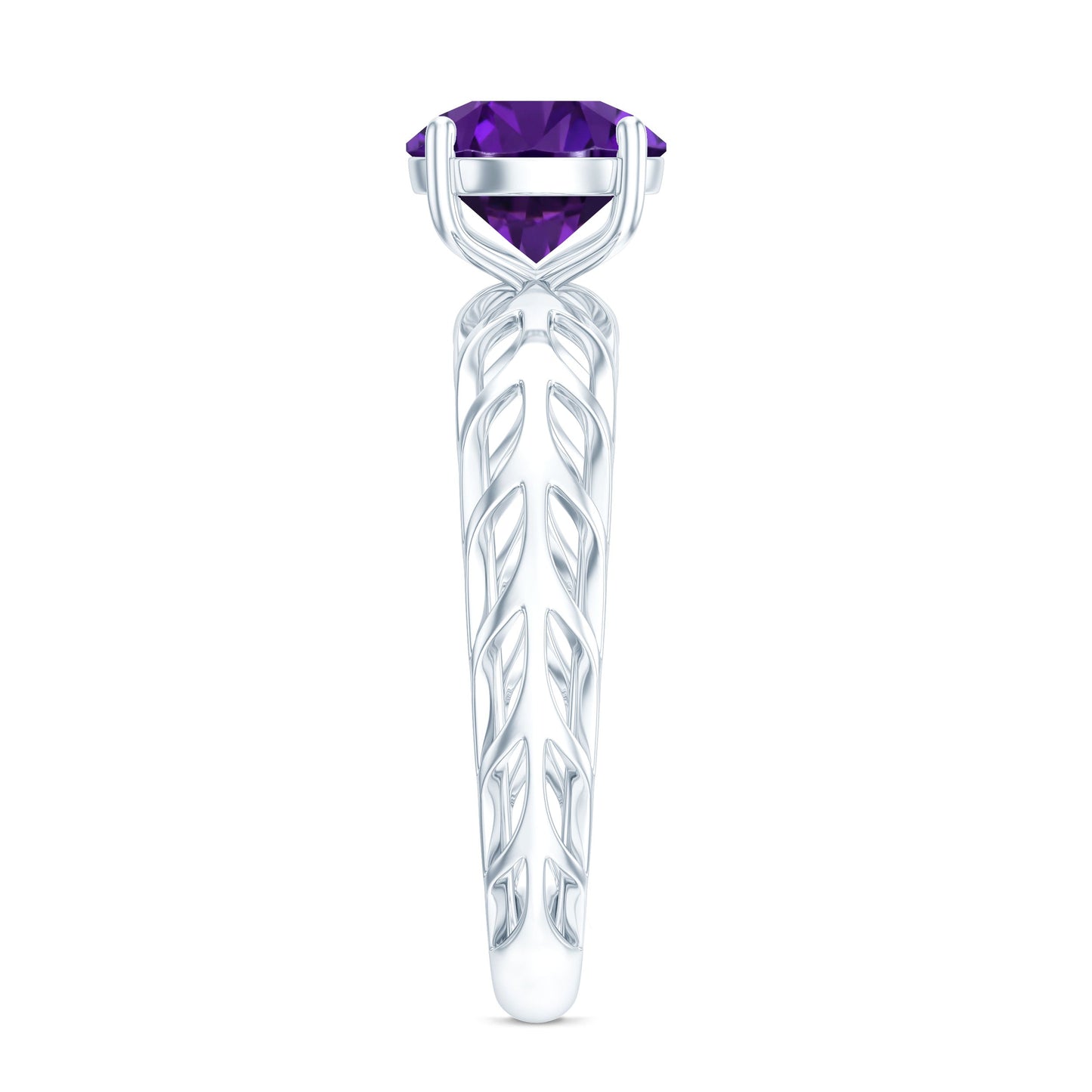 1.2 Carat Round Amethyst Solitaire Engagement Ring with Filigree Details