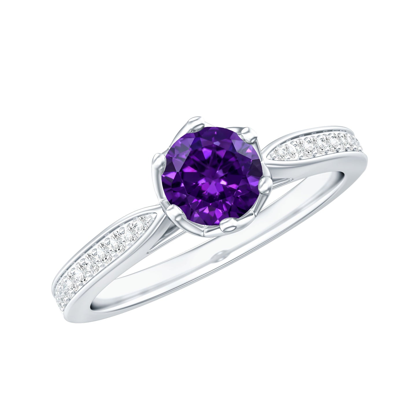 Minimal Amethyst Engagement Ring with Diamond