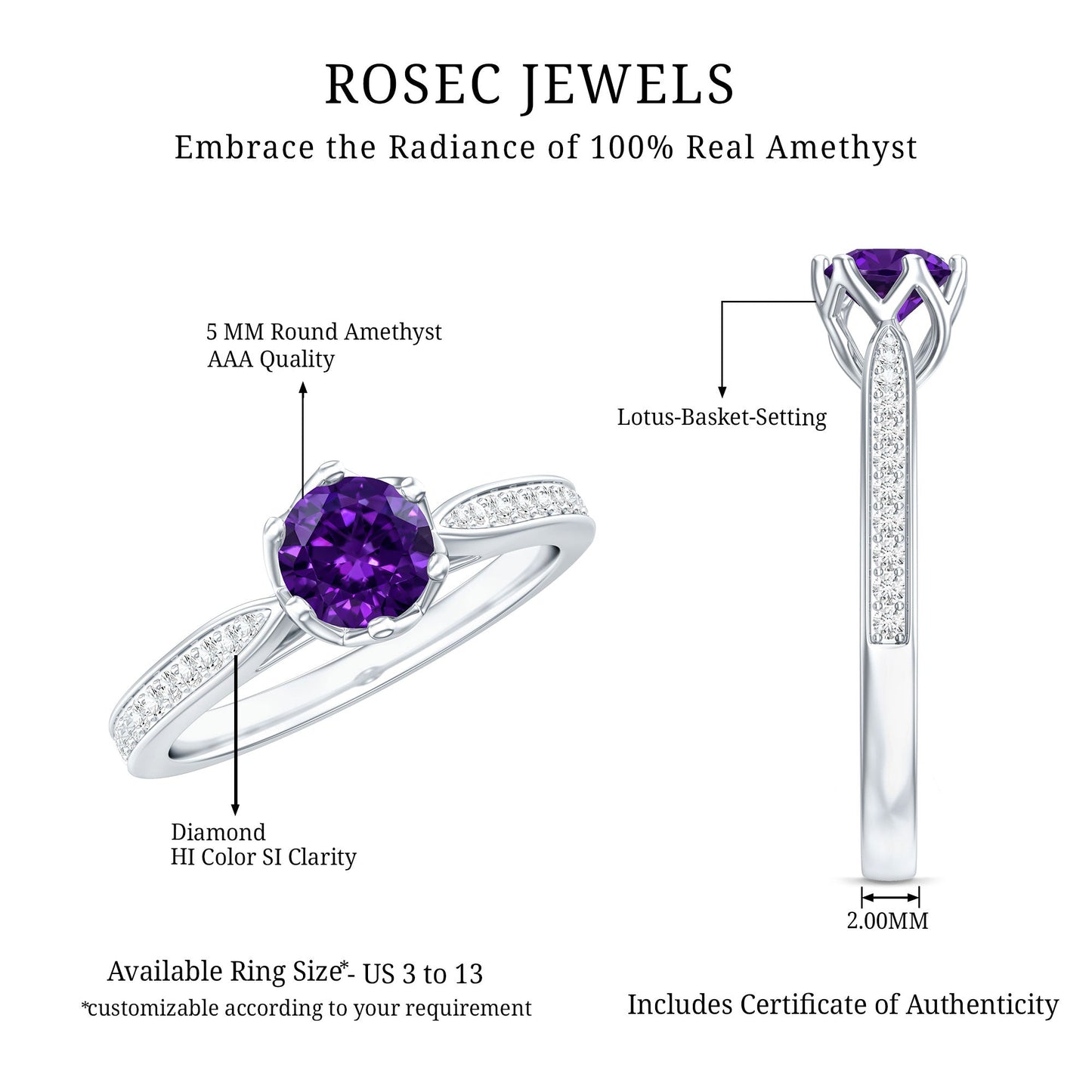 Minimal Amethyst Engagement Ring with Diamond