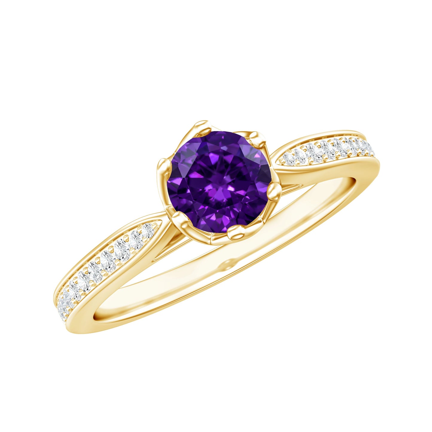 Minimal Amethyst Engagement Ring with Diamond