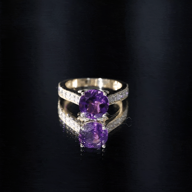 2 Carat Round Amethyst Solitaire Engagement Ring with Moissanite Side Stones