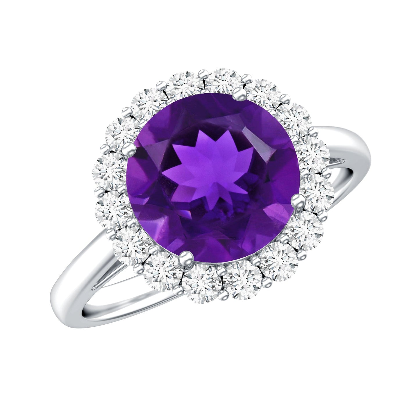 Certified Natural 2 Carat Amethyst Engagement Ring with Moissanite Halo