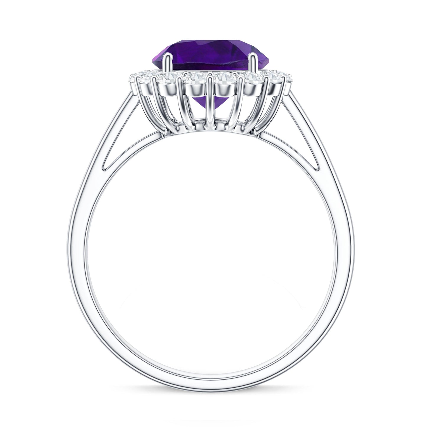 Certified Natural 2 Carat Amethyst Engagement Ring with Moissanite Halo