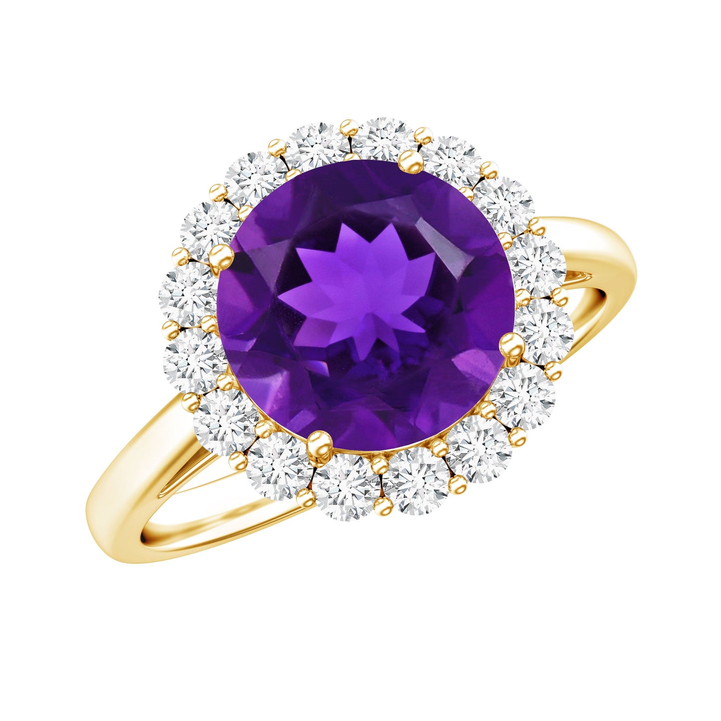 Certified Natural 2 Carat Amethyst Engagement Ring with Moissanite Halo