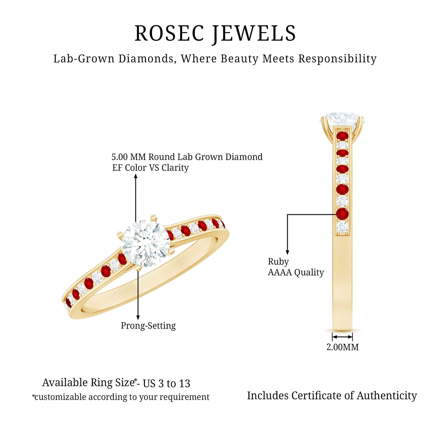 Certified Lab Grown Diamond Engagement Ring With Lab Grown Ruby