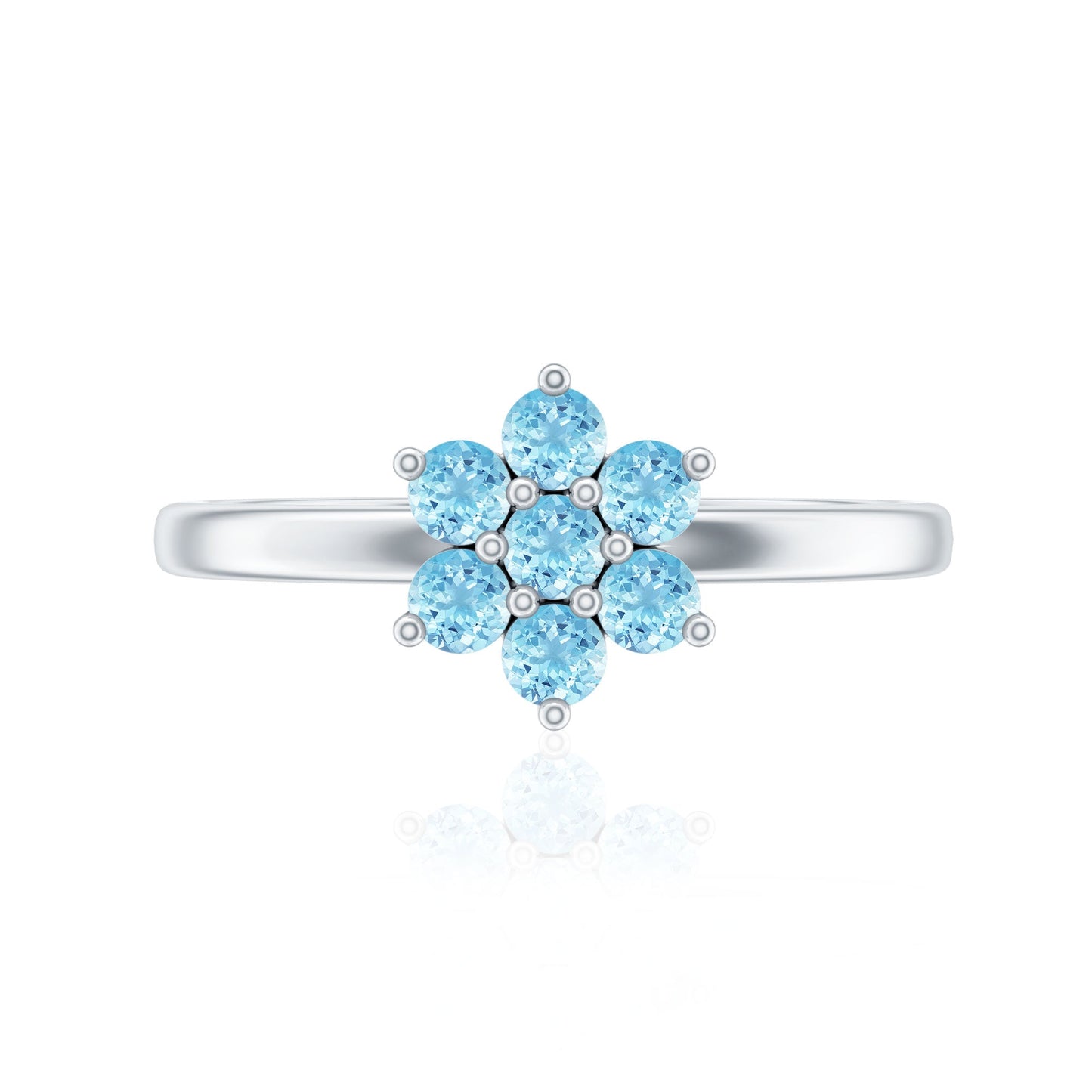 Real Aquamarine Flower Cluster Ring for Women