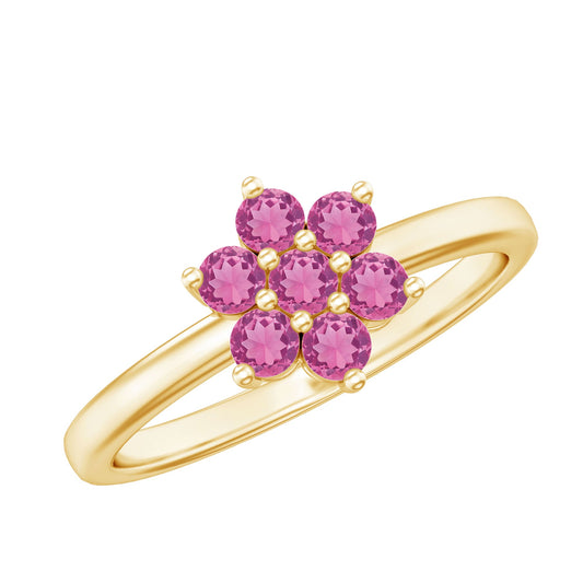 Real Pink Tourmaline Flower Cluster Ring