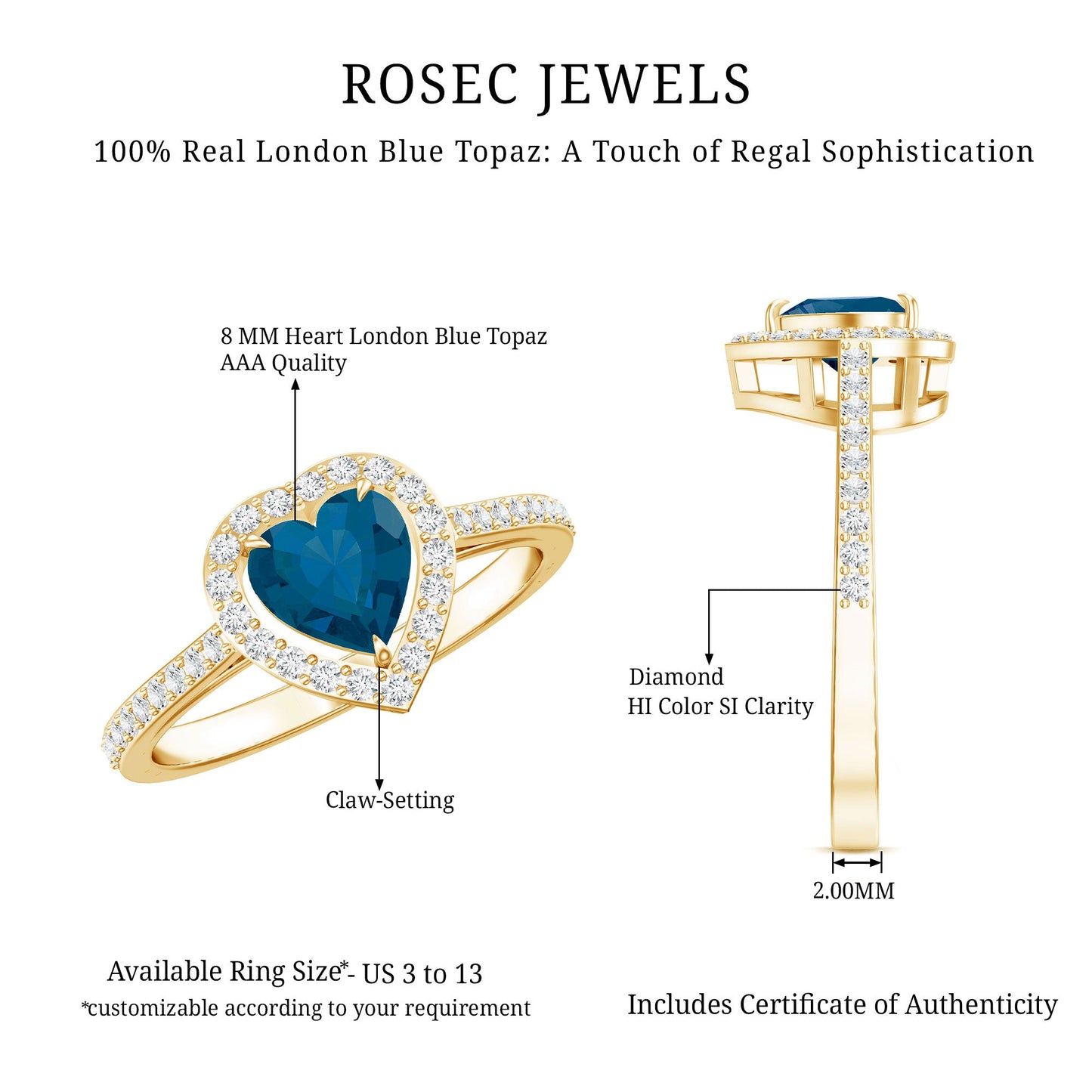 Heart Shaped London Blue Topaz Engagement Ring with Diamond Halo