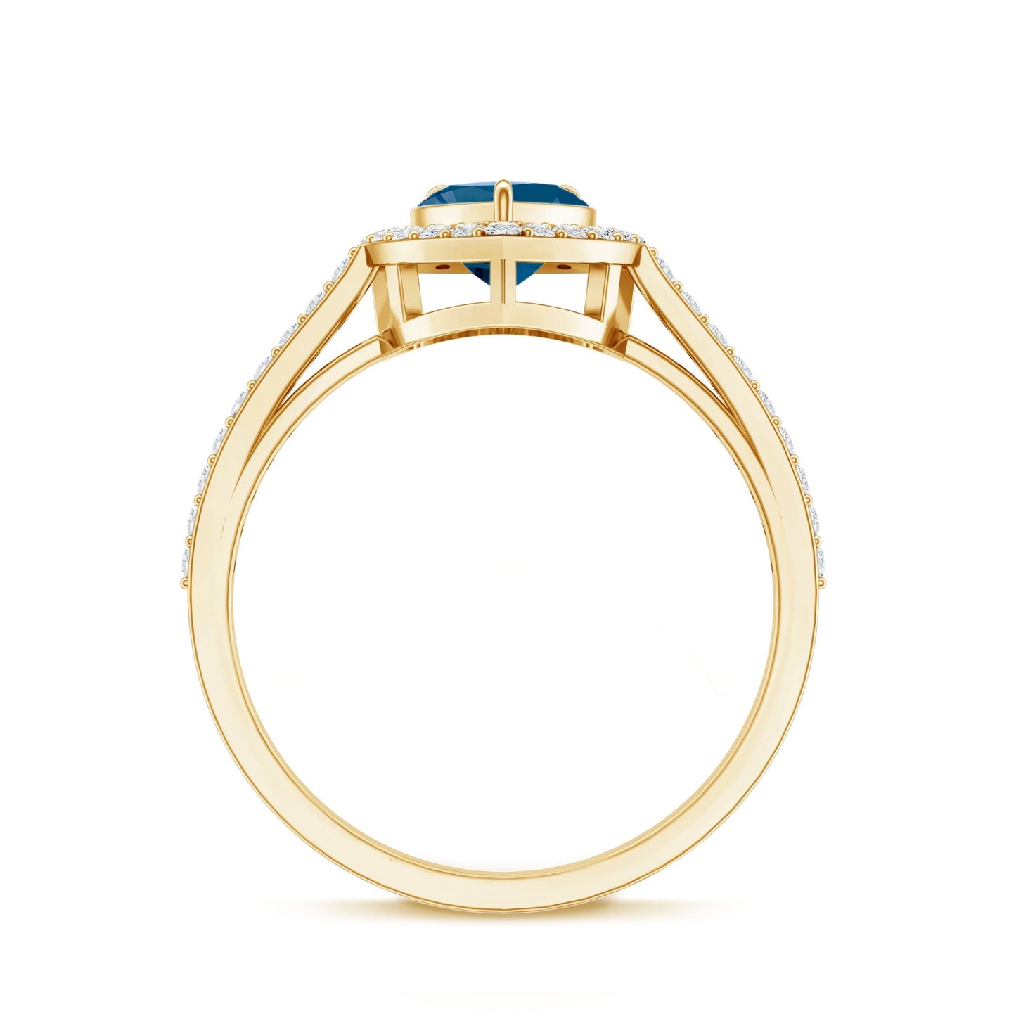 Heart Shaped London Blue Topaz Engagement Ring with Diamond Halo
