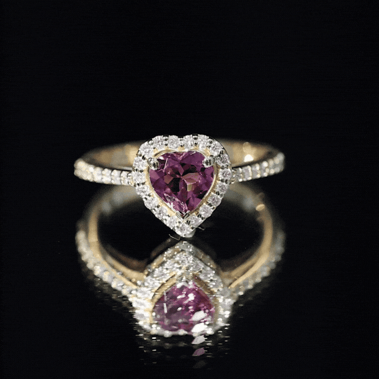 Heart Shape Pink Tourmaline Engagement Ring with Diamond Halo